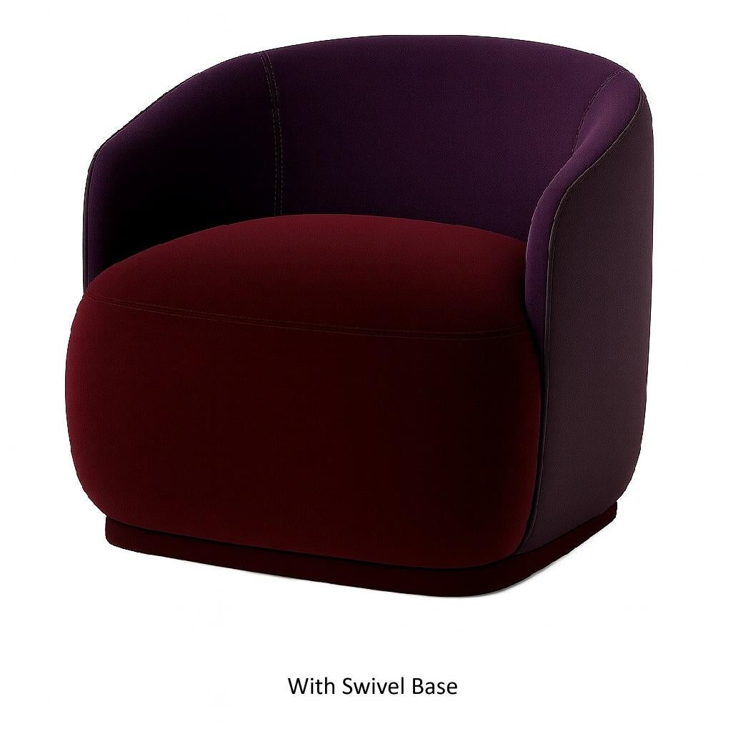 Modern Custom-Made Swivel Armchair in BlackBerry/ Ruby Red Color For Sale