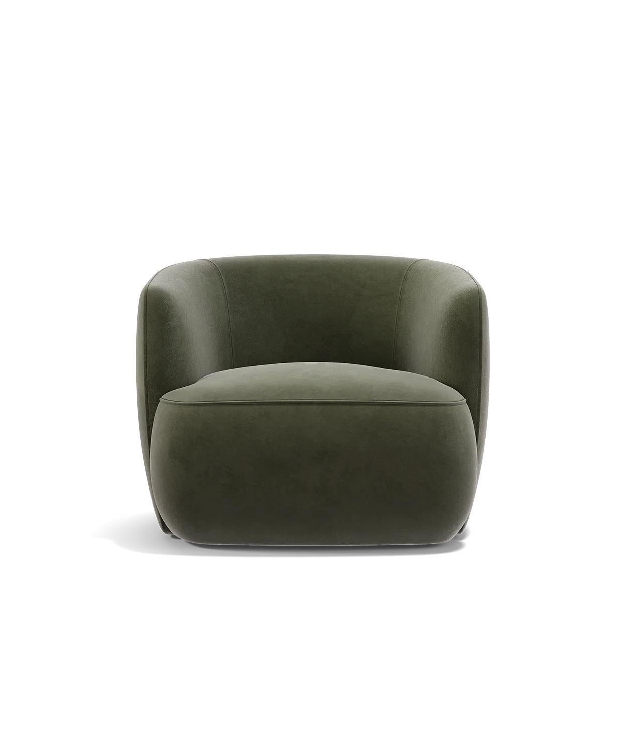 Portoghese Custom-Made Swivel Armchair in BlackBerry Leather/ Ruby Red Velvet in vendita