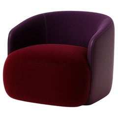 Custom-Made Swivel Armchair in BlackBerry Leather/ Ruby Red Velvet