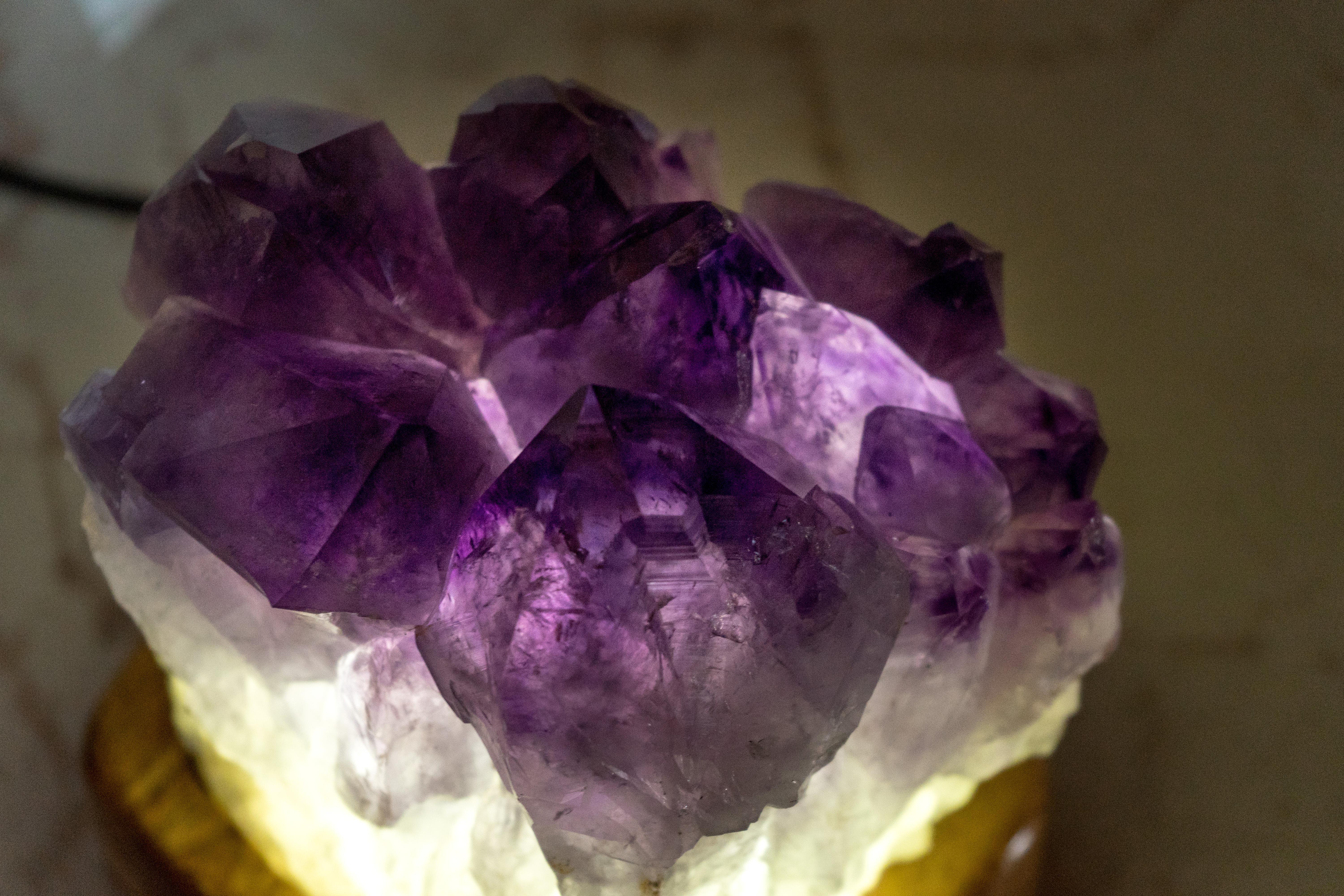 Custom-Made Table Lamp with a AAA Amethyst Cluster and Brazilian Wood For Sale 8