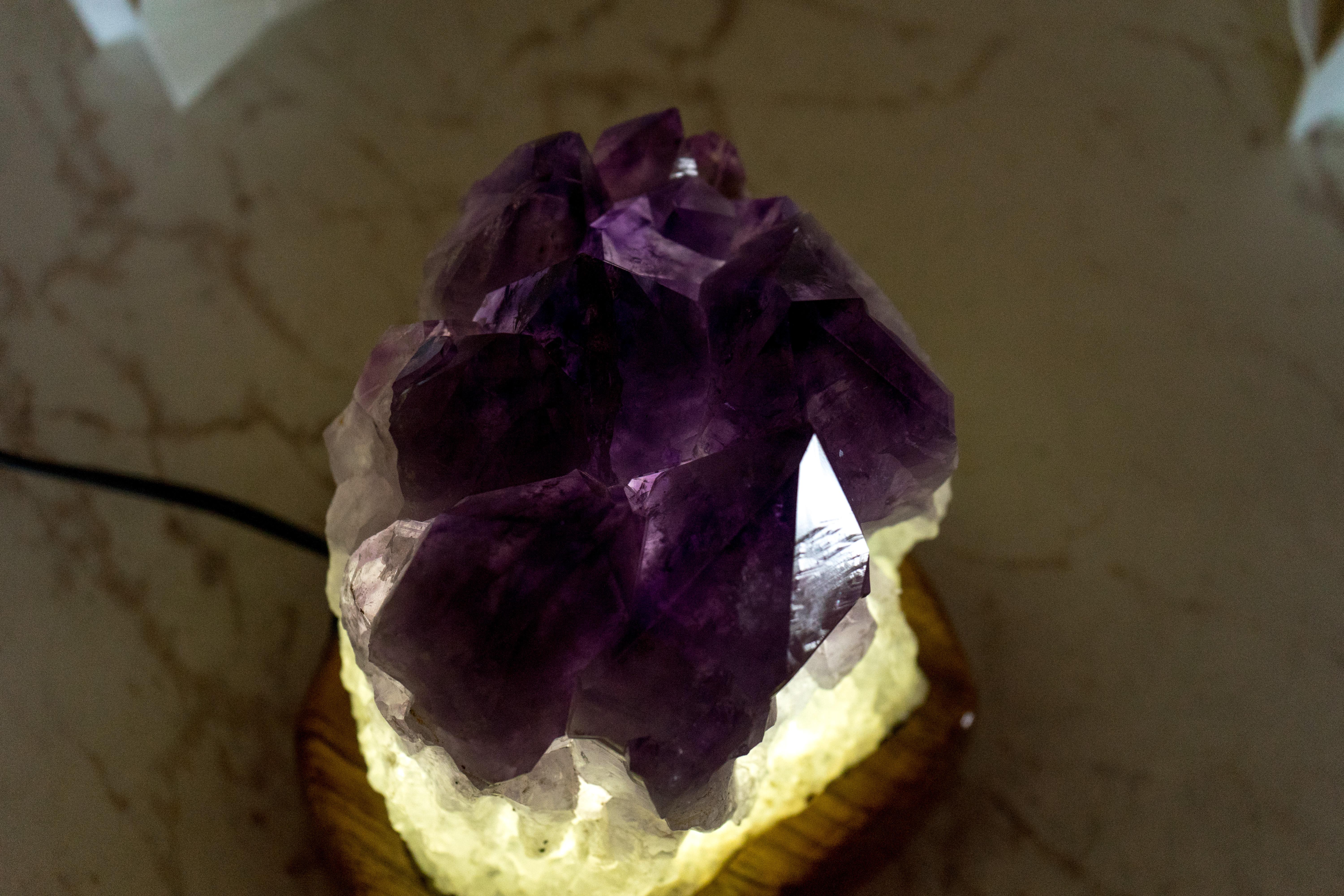 Custom-Made Table Lamp with a AAA Amethyst Cluster and Brazilian Wood For Sale 9