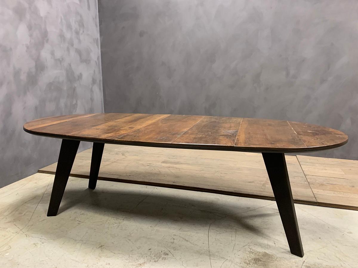 Custom Made Table Old Walnut and Burned Oak For Sale 9