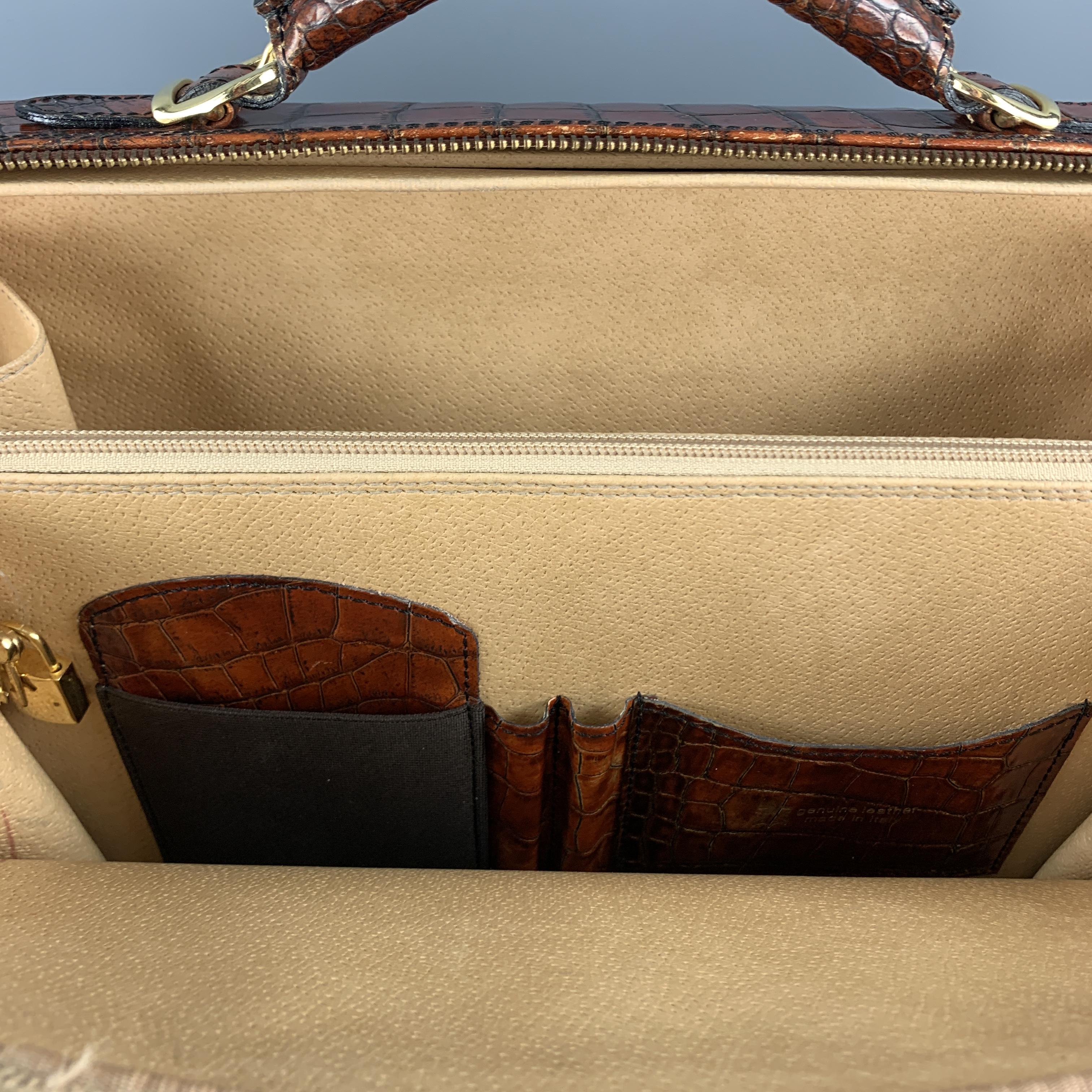 CUSTOM MADE Tan Ombre Alligator Embossed leather Shoulder Strap Briefcase 1
