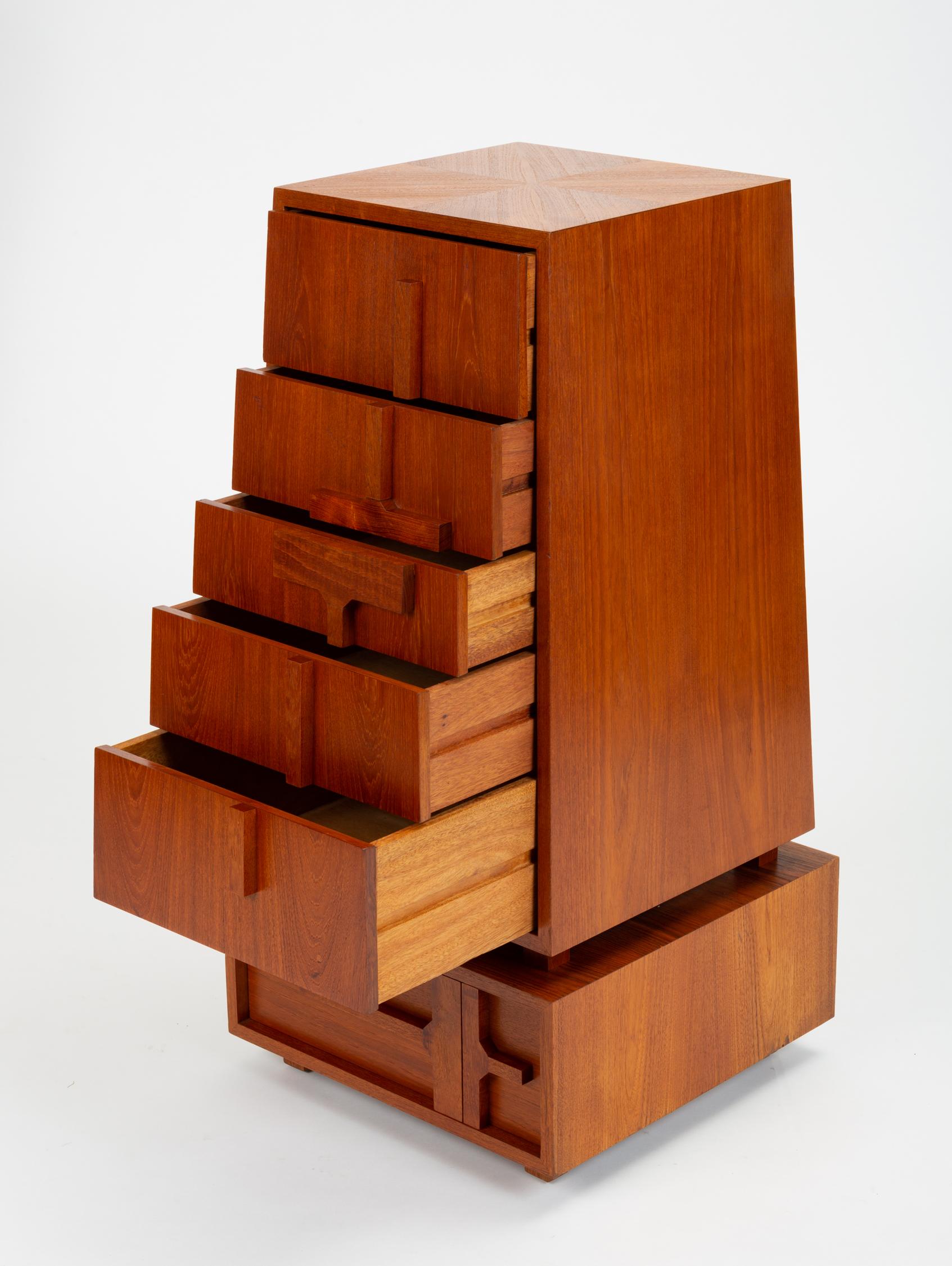 Custom-Made Teak Chest of Drawers with Sloped Sides 9