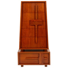 Custom-Made Teak Chest of Drawers with Sloped Sides