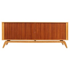 Credenza con sportello a tamburo in teak e oak su misura di Danish Modern LA