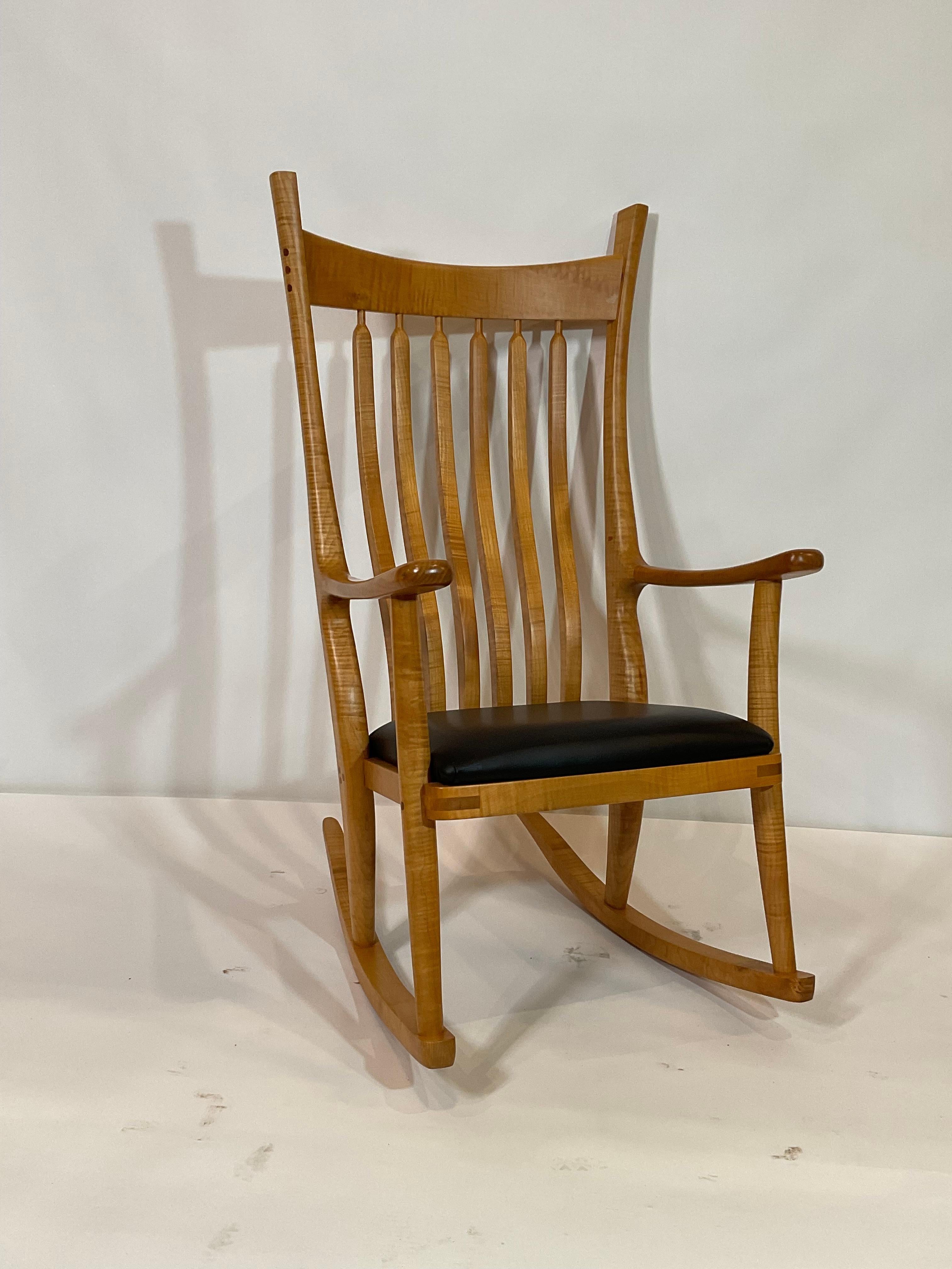 Custom-Made Tiger Maple Rocker In Good Condition For Sale In Norwell, MA