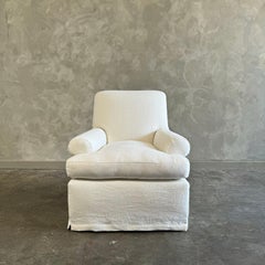 Custom Made to Order Belgian Linen Slip Cover Club Chair with Down Cushion