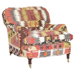 Antique Custom Made to Order George Smith Chelsea Signature Standard Arm Kilim Armchair