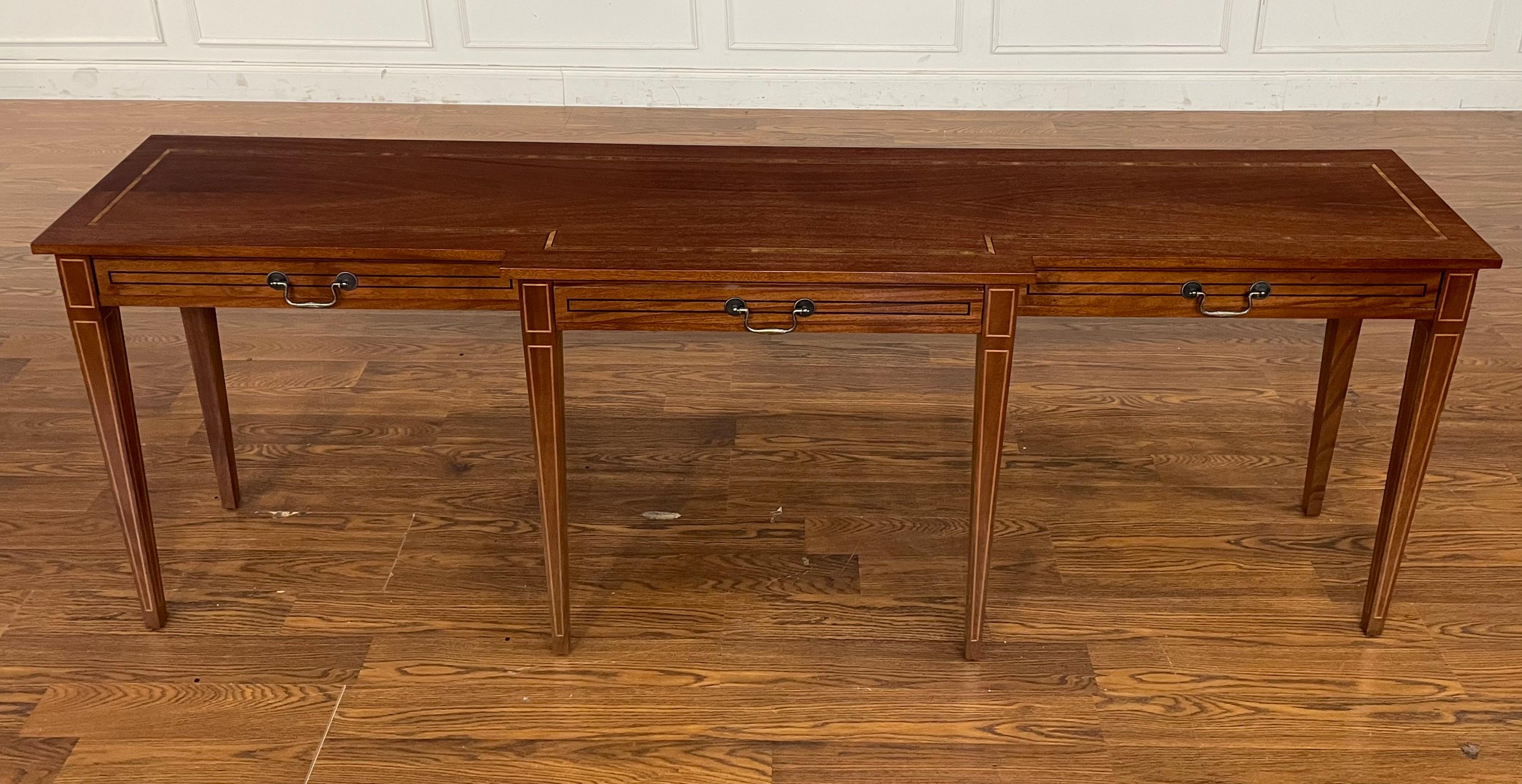 American Custom Made-To-Order Mahogany Hepplewhite Console/Sofa Table 84” Long For Sale