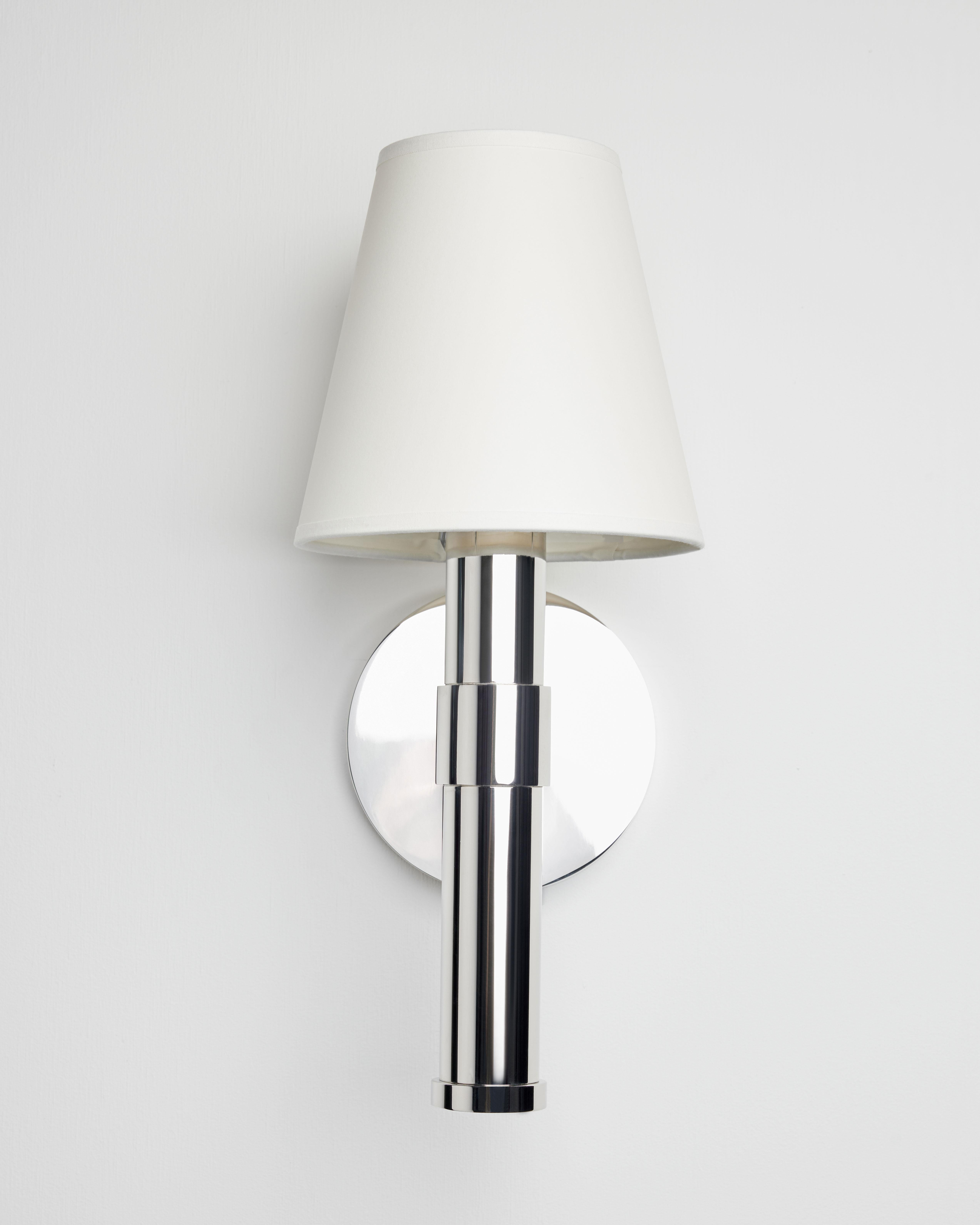 Custom Made-to-Order Polished Nickel Sconce with Paper Shade by Robert Stilin (21. Jahrhundert und zeitgenössisch) im Angebot