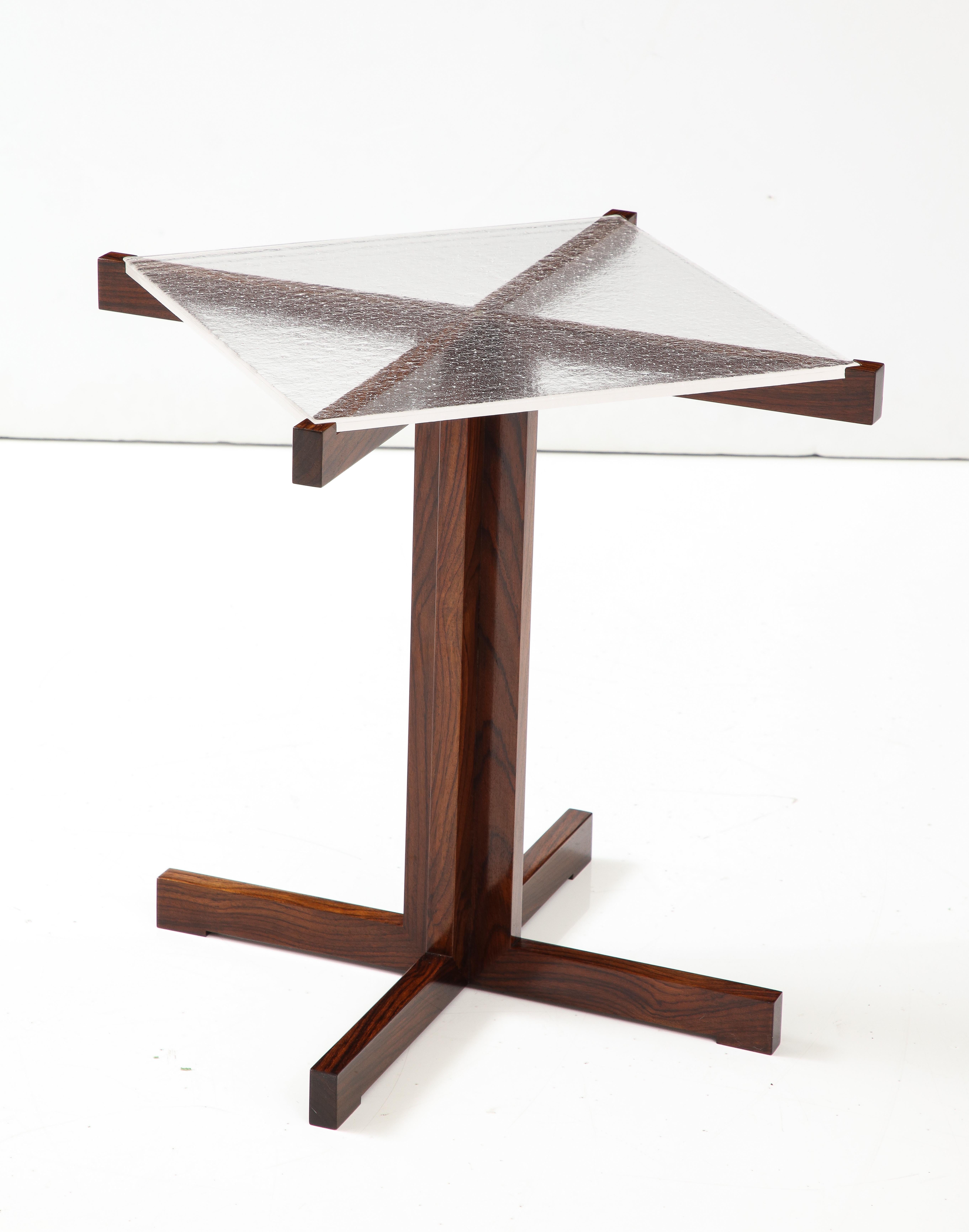 Contemporary Custom Made to Order 'Timothy' Rosewood & Handmade Art Glass Occasional Table For Sale