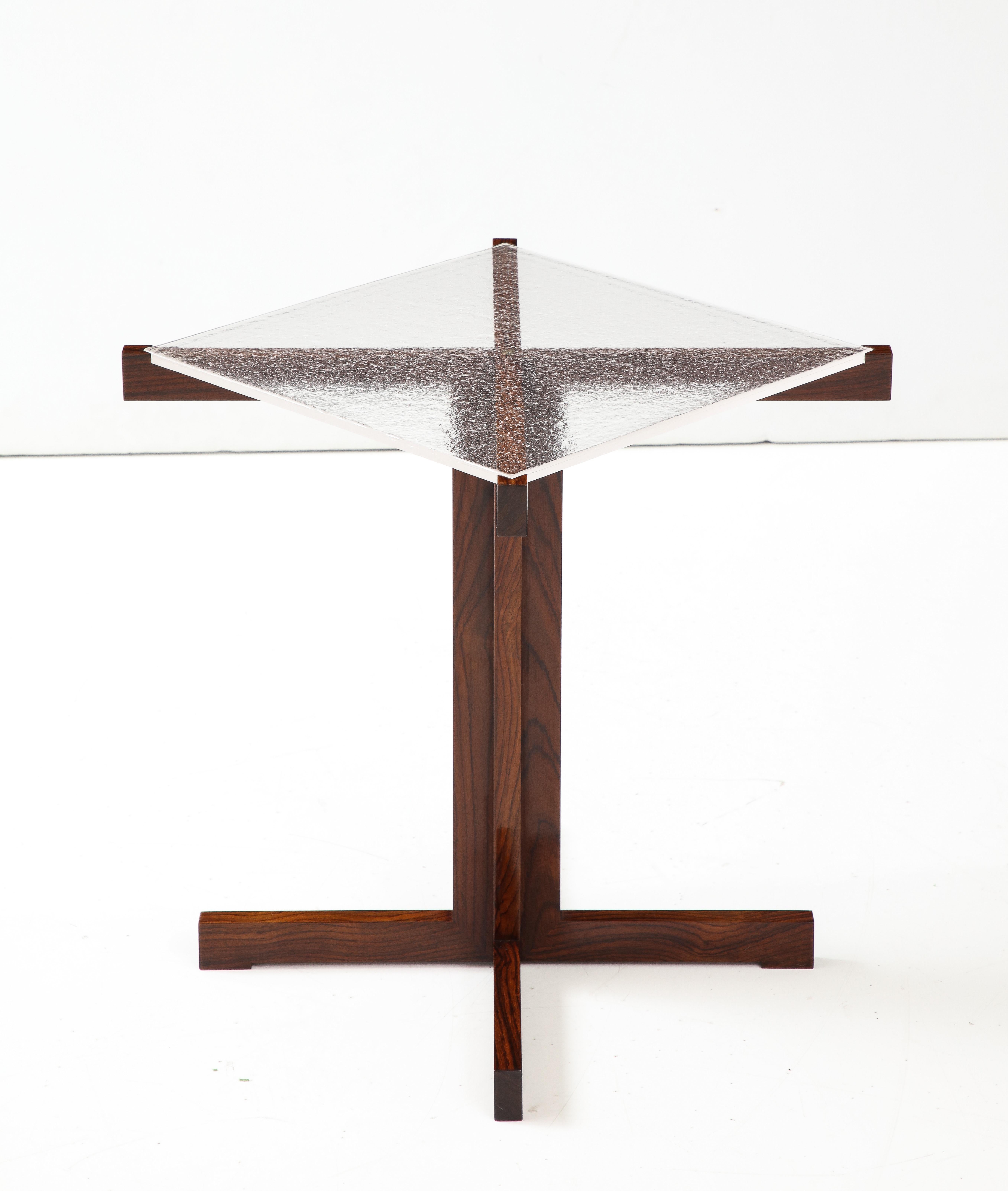 Custom Made to Order 'Timothy' Rosewood & Handmade Art Glass Occasional Table For Sale 1
