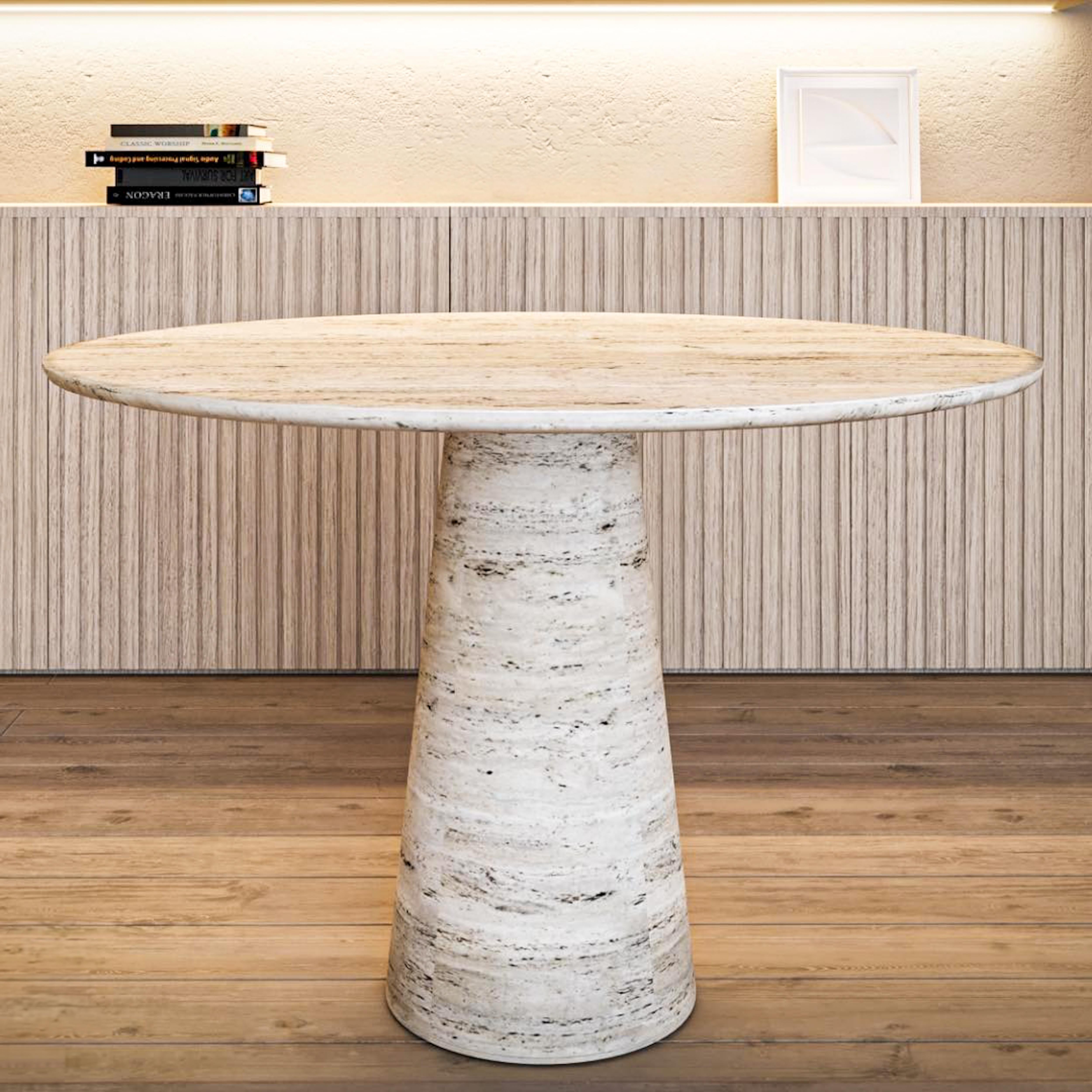 Arts and Crafts Custom Made Travertine Natural Stone Table - Round Marble Table For Sale