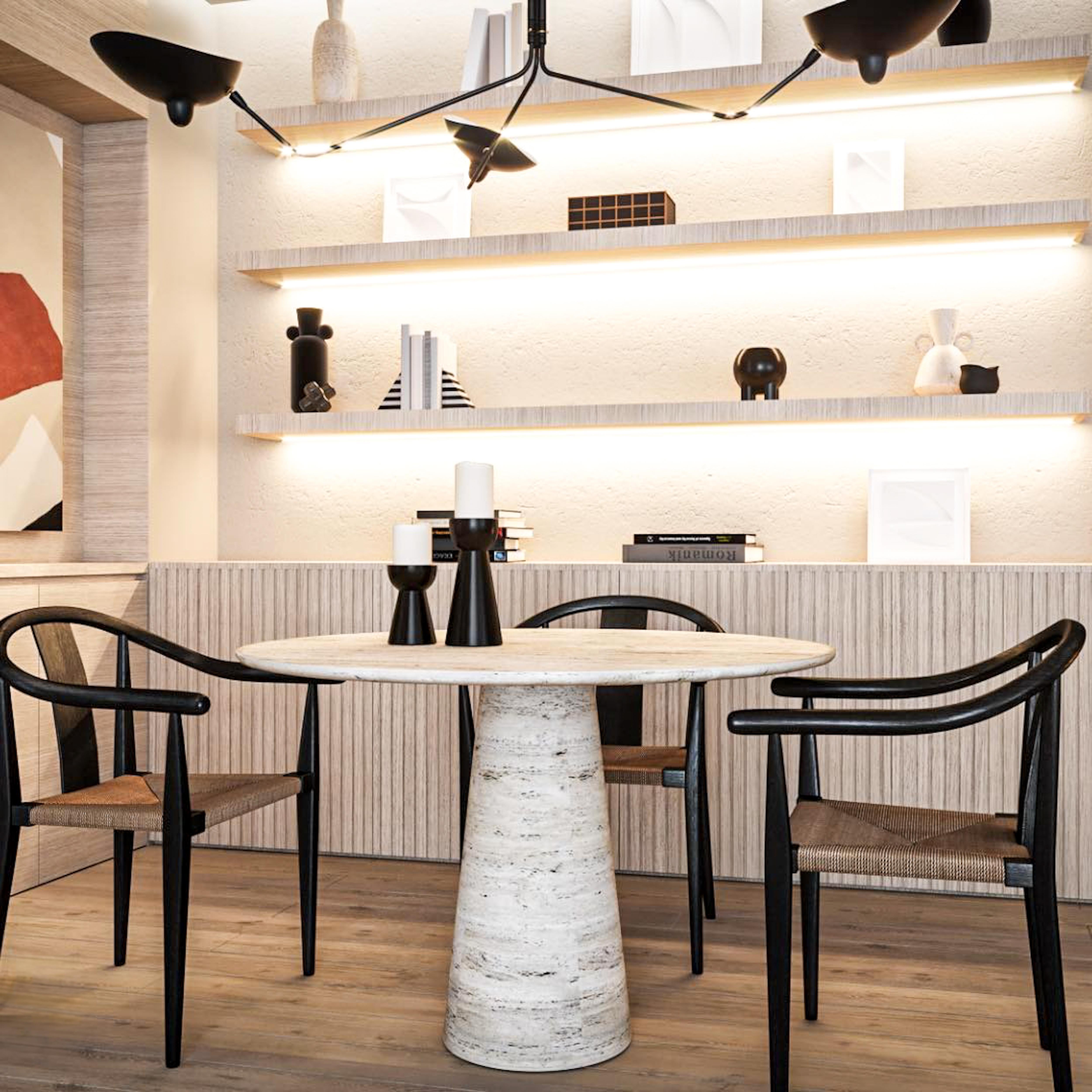 Carved Custom Made Travertine Natural Stone Table - Round Marble Table For Sale