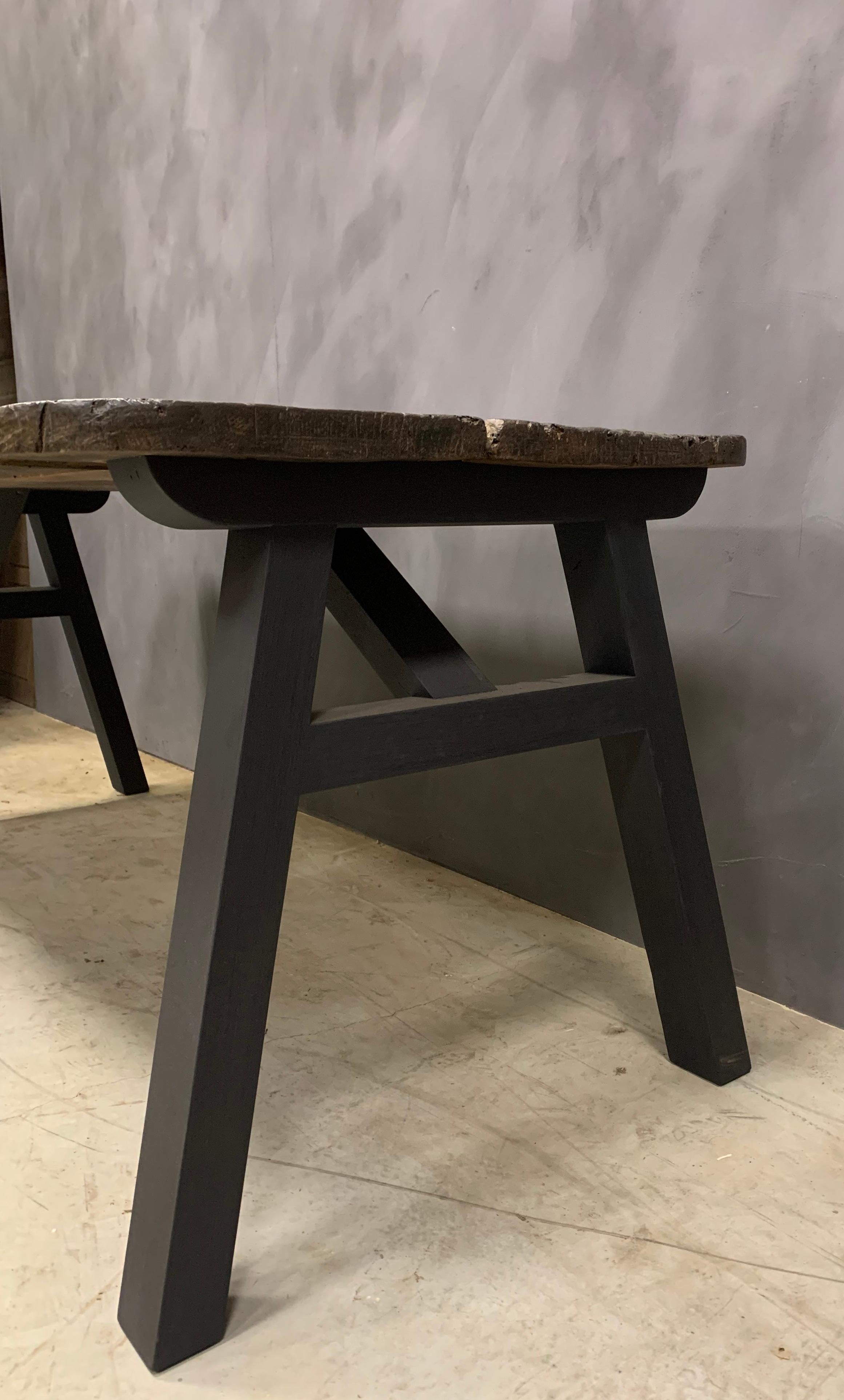 Chestnut Custom Made Trestle Table Reclaimed Wood For Sale
