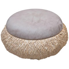 Custom Made Tribal Ottoman in Suede and Wood