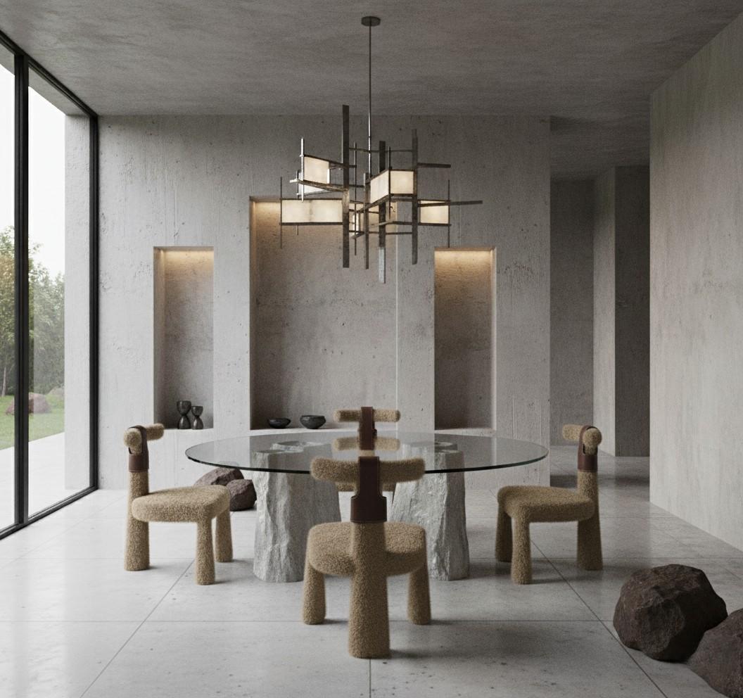 Sedia da pranzo a treppiede realizzata su misura con il tessuto del cliente da Mondo Design Studio in vendita 1