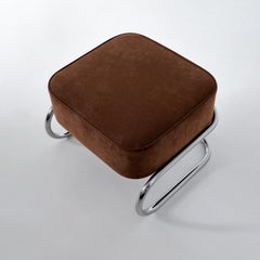 Taburete de acero tubular hecho a medida, acero tubular cromado, tapicería de cuero