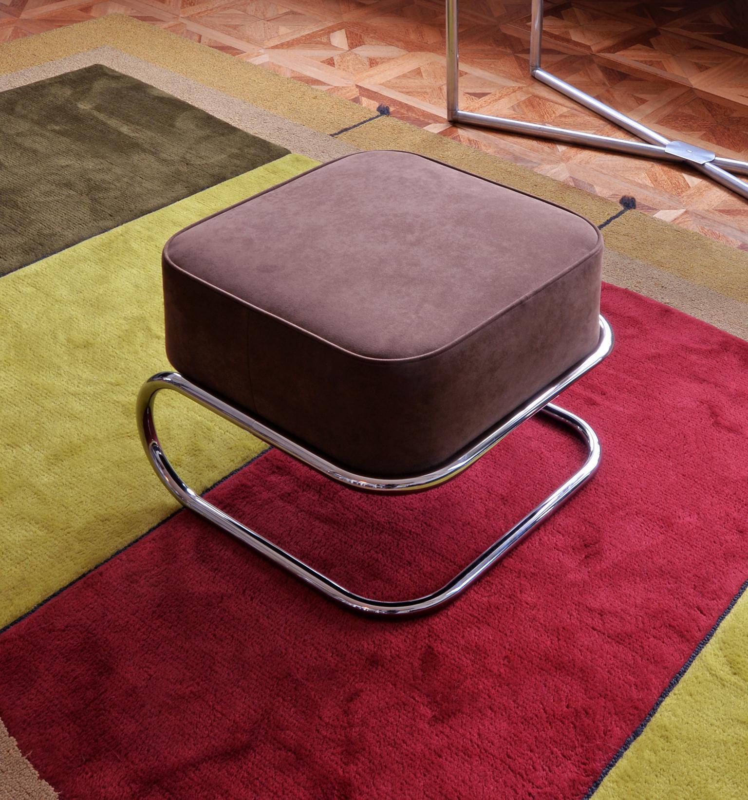 Taburete de acero tubular hecho a medida, acero tubular cromado, tapicería de cuero Moderno en venta