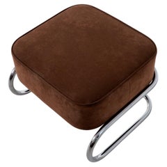 Custom-Made Tubular Steel Stool, Chrome Plated Tubular Steel, Leather Upholstery
