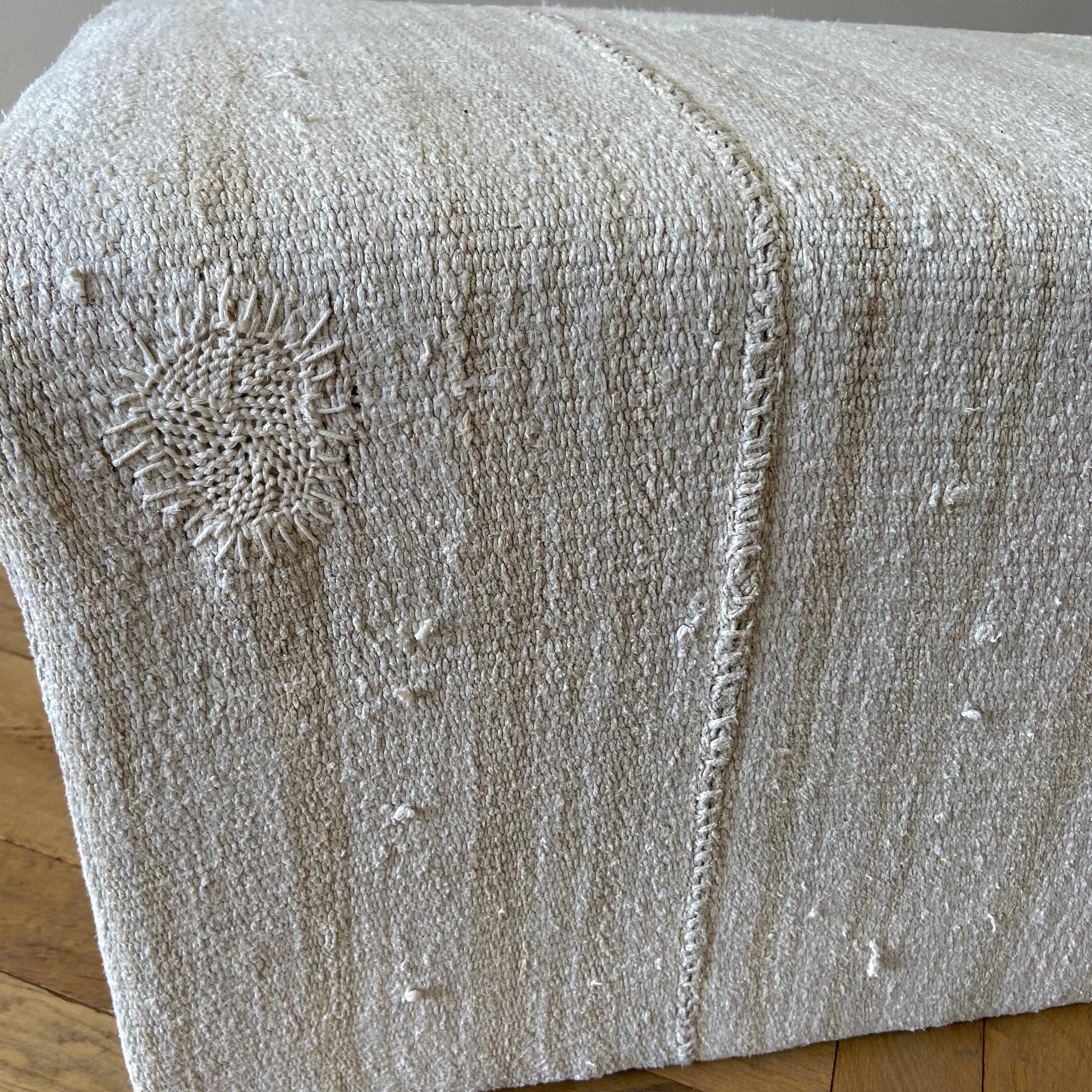 Custom Made Turkish Hemp Wool Rug Cube Ottoman Bench 6