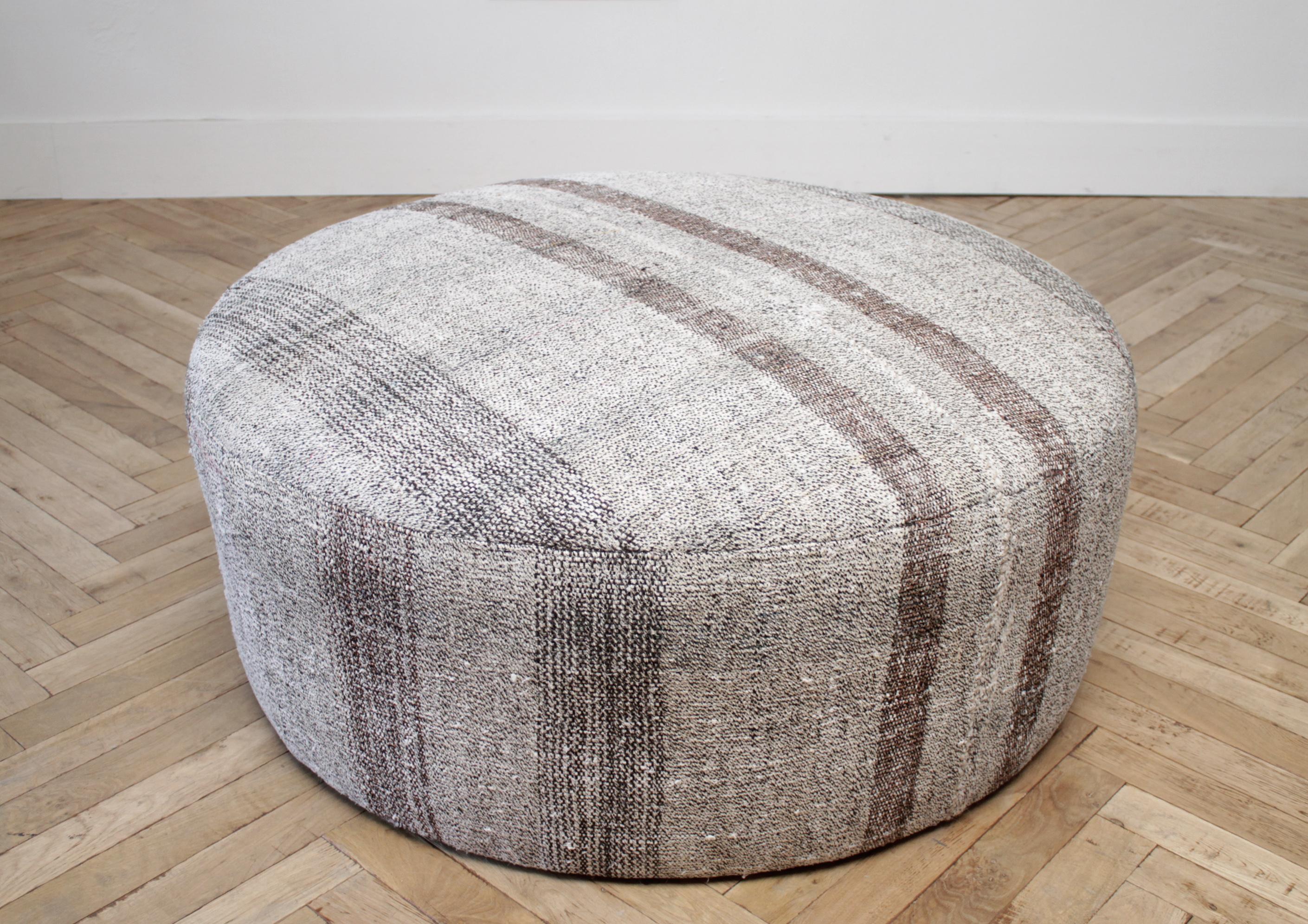 Wool Custom Made Turkish Round Rug Cocktail Ottoman