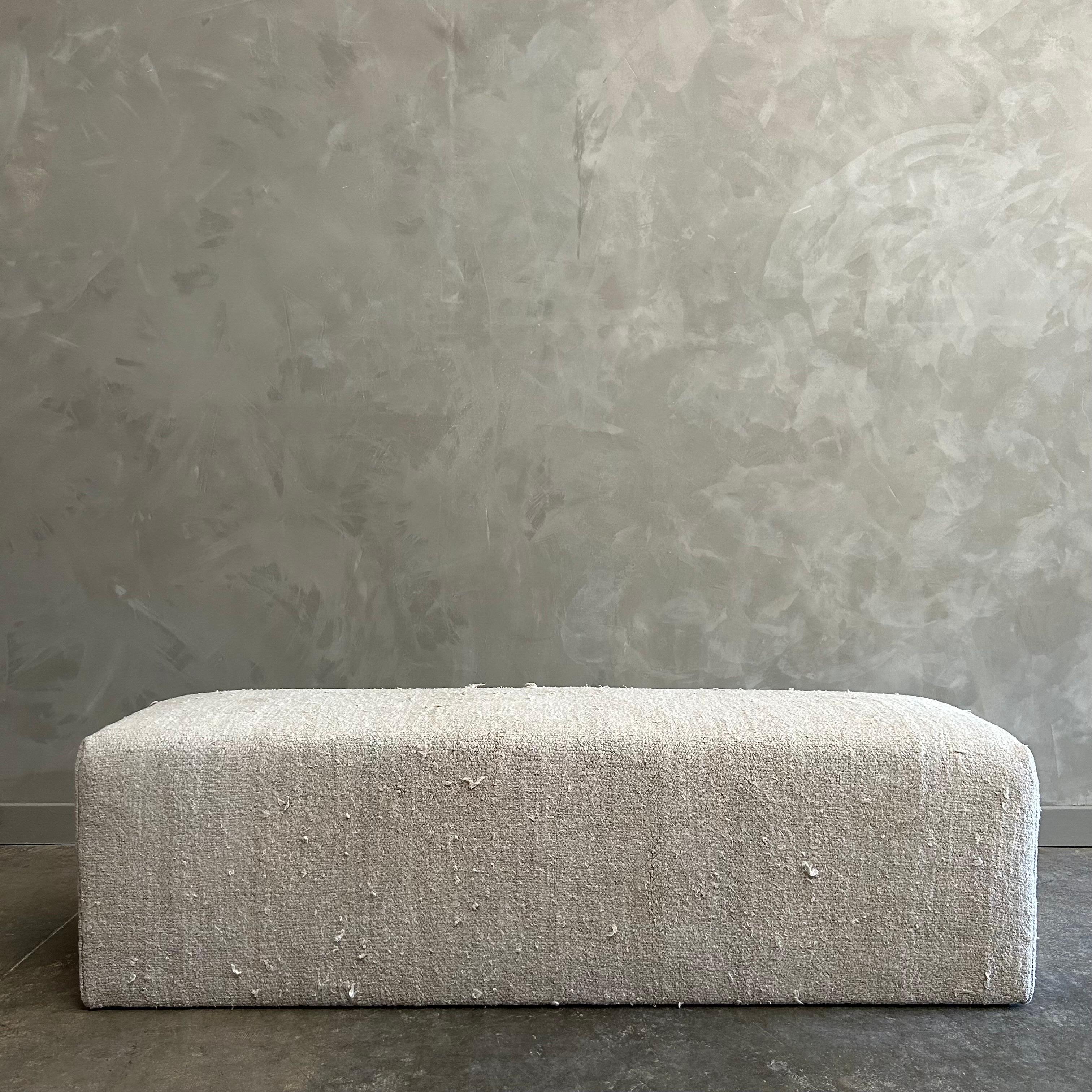 Welcome to bloomhomeinc we stock over 2000 items, please scroll down and click view sellers other items to see more!

Custom made from a vintage turkish white hemp rug.  We have customized this bench ottoman to fit at the foot of a king bed, or use