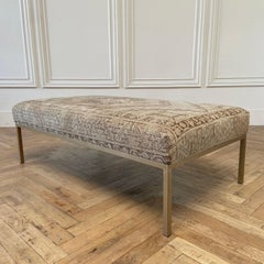 Custom Made Turkish Rug Cocktail Ottoman with Metal Frame