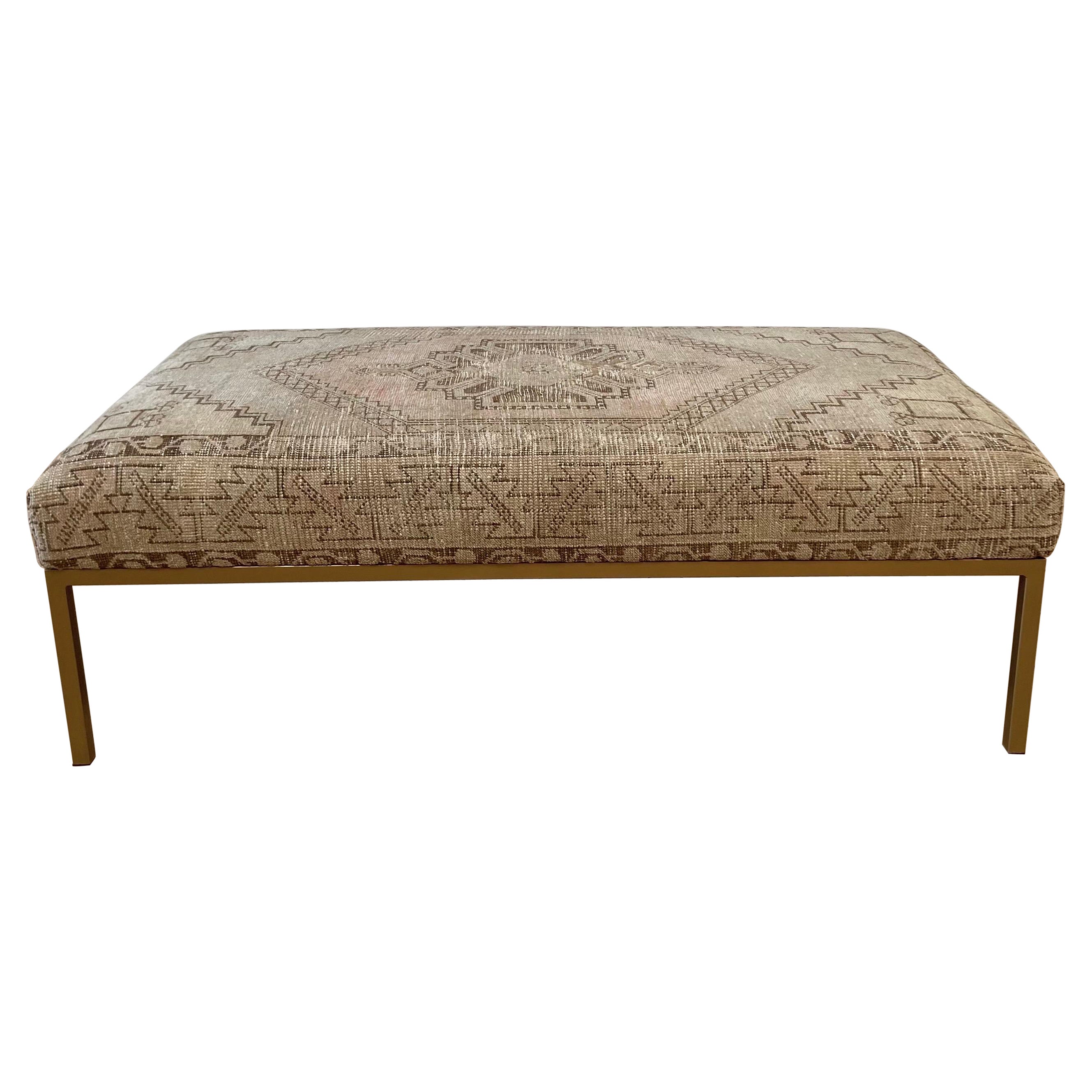 Custom Made Turkish Rug Cocktail Ottoman with Metal Frame