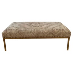Custom Made Turkish Rug Cocktail Ottoman with Metal Frame