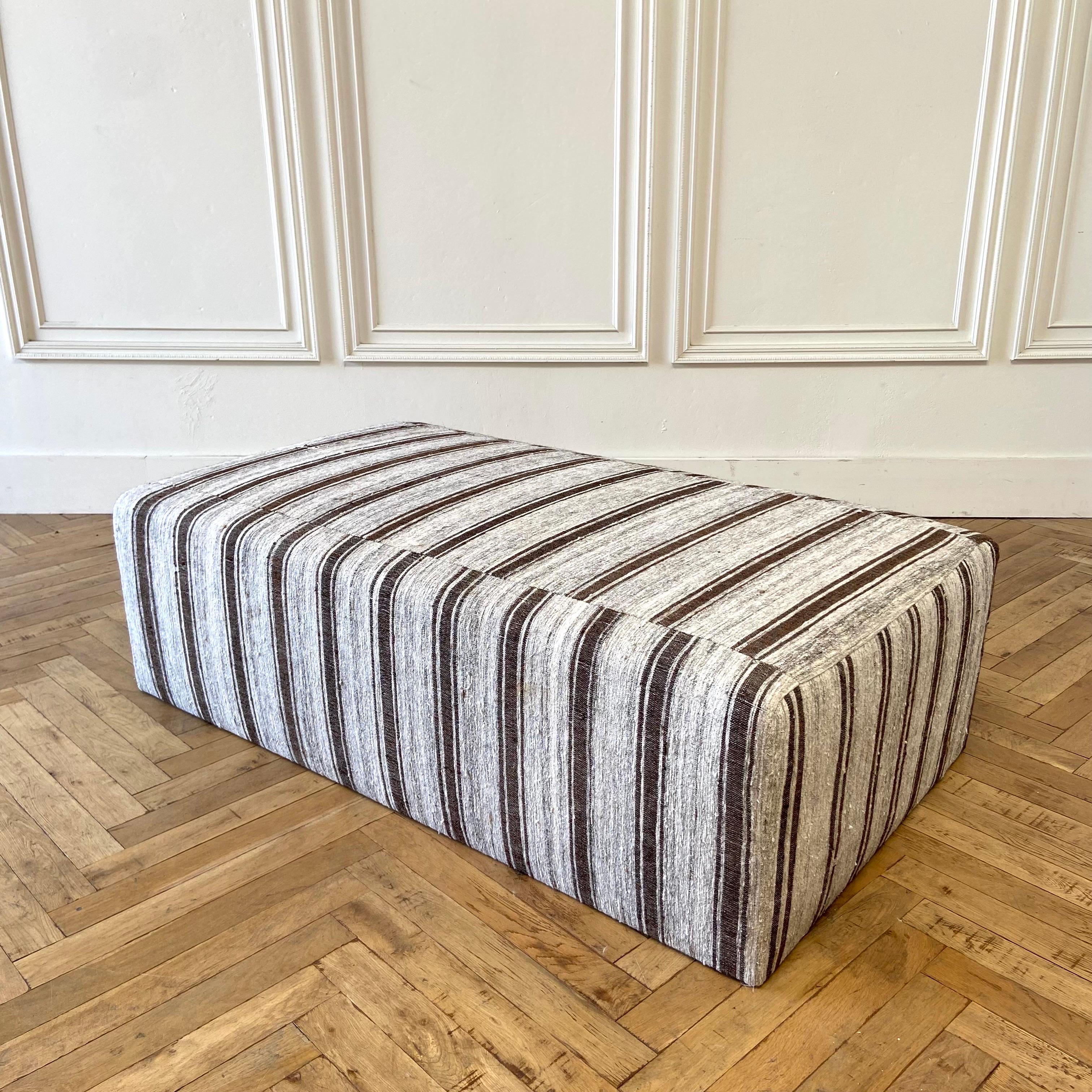 Contemporary Custom Made Turkish Rug Cube Style Ottoman