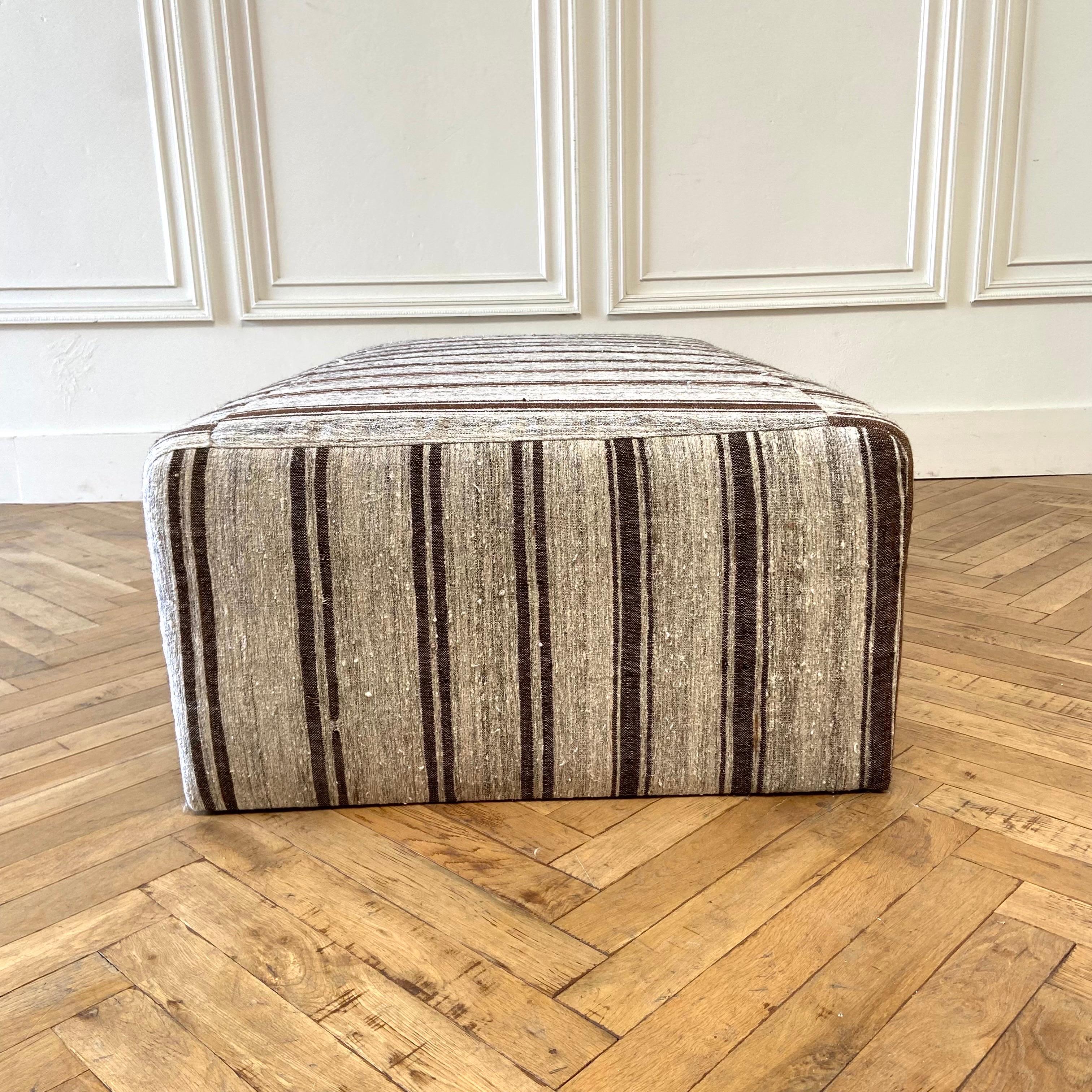 Wool Custom Made Turkish Rug Cube Style Ottoman