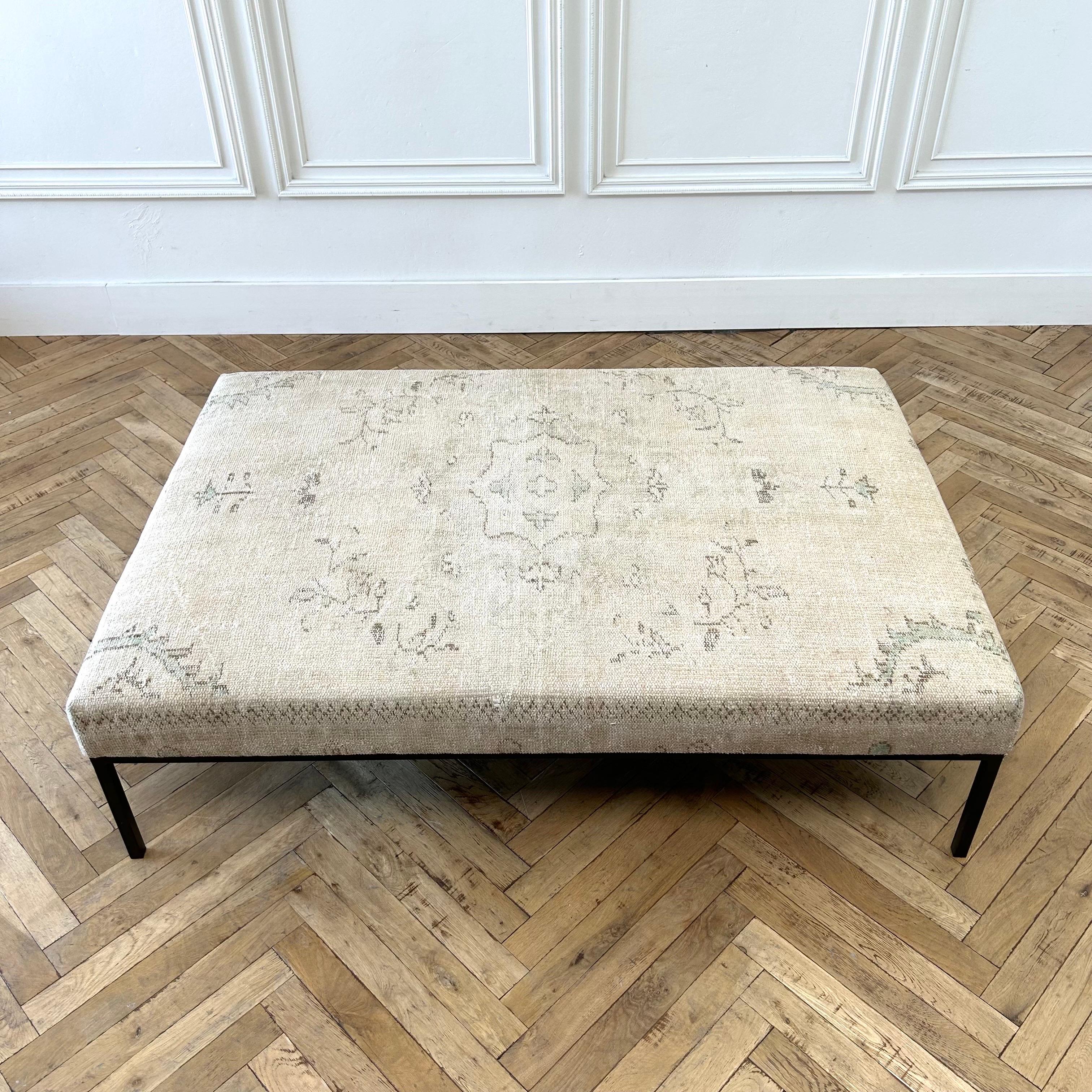 Custom Made Turkish Vintage Rug Ottoman with Metal Base 6