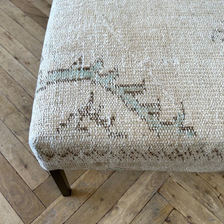 Pattern Ottoman With Patterned Rug Custom Made Turkish Vintage Rug Ottoman with Metal Base For Sale at 1stDibs