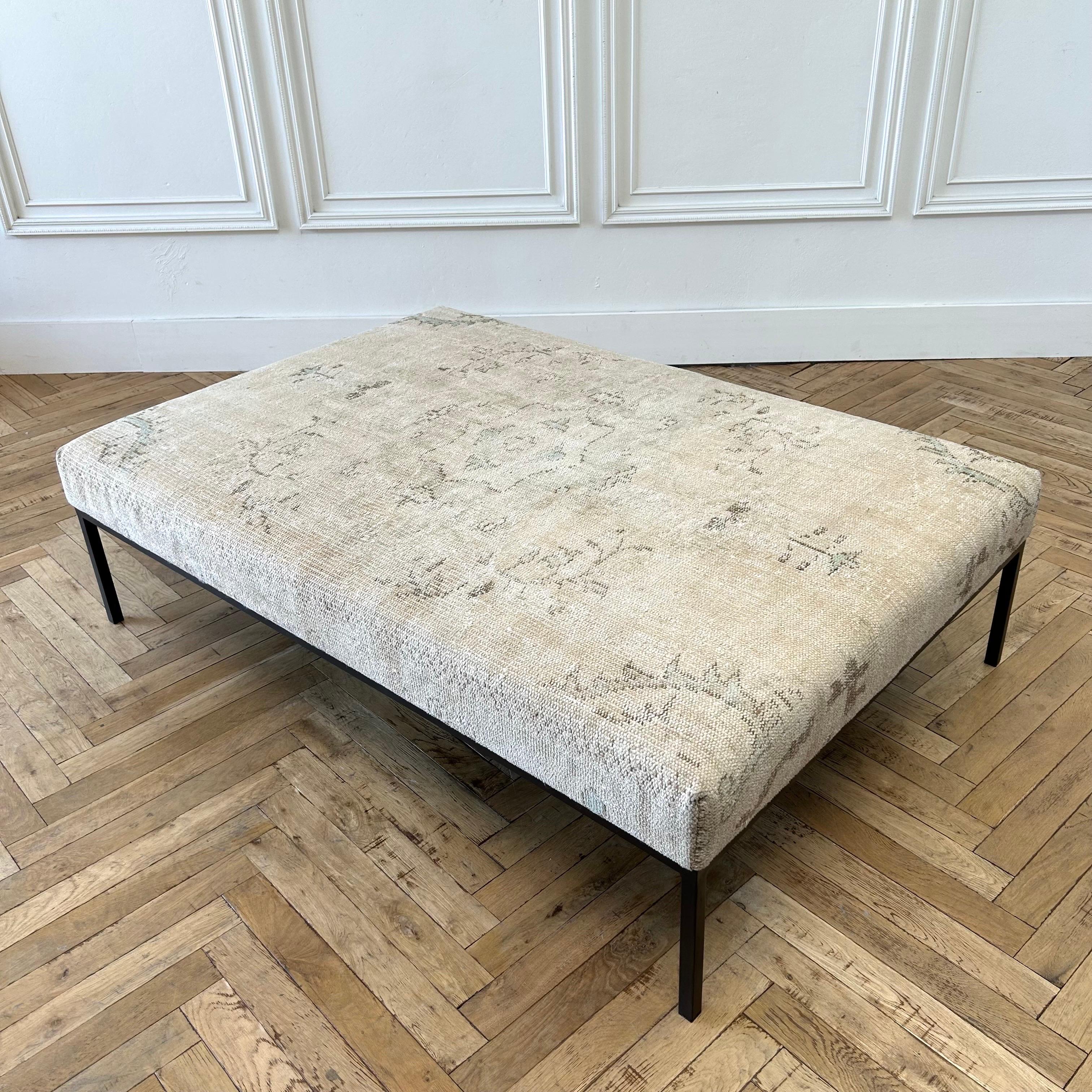 Custom Made Turkish Vintage Rug Ottoman with Metal Base In New Condition In Old Town Orange, CA