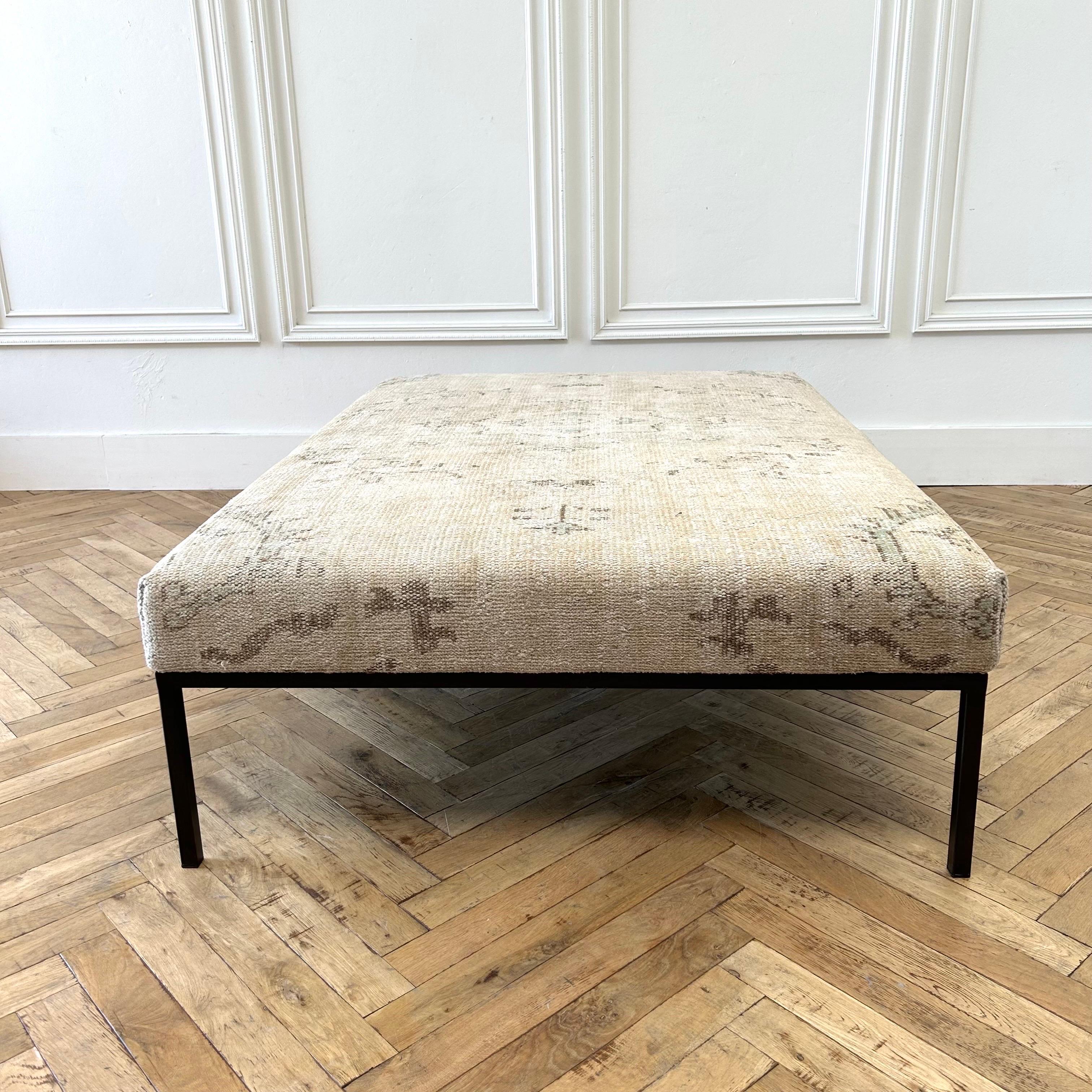 Contemporary Custom Made Turkish Vintage Rug Ottoman with Metal Base