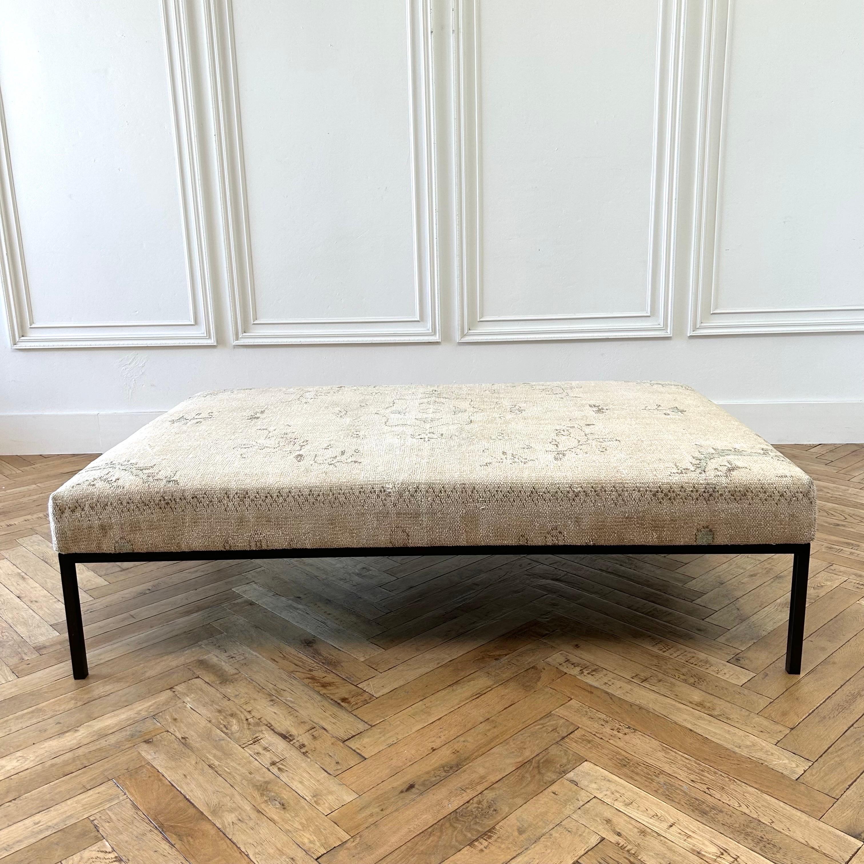 Custom Made Turkish Vintage Rug Ottoman with Metal Base 2