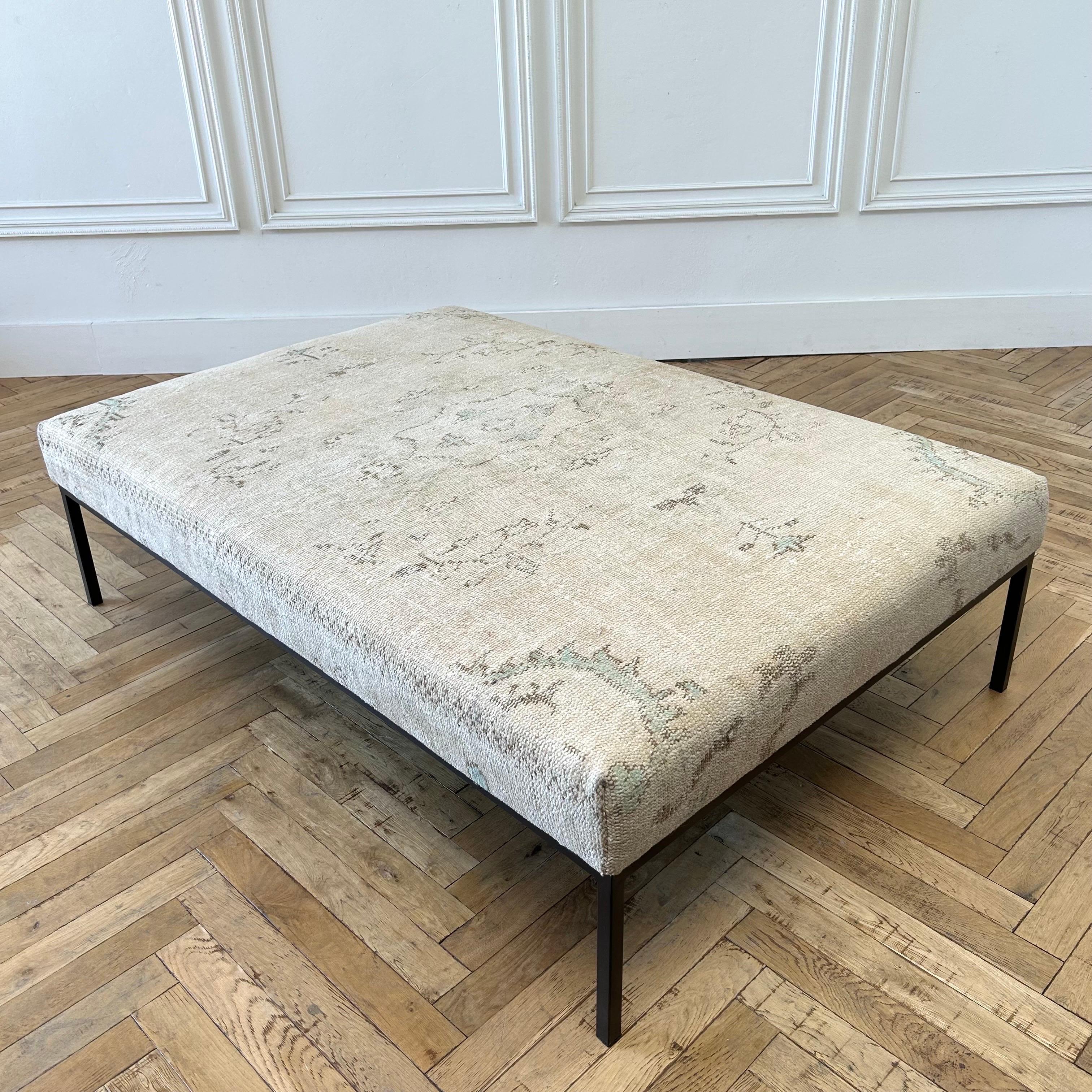 Custom Made Turkish Vintage Rug Ottoman with Metal Base 5