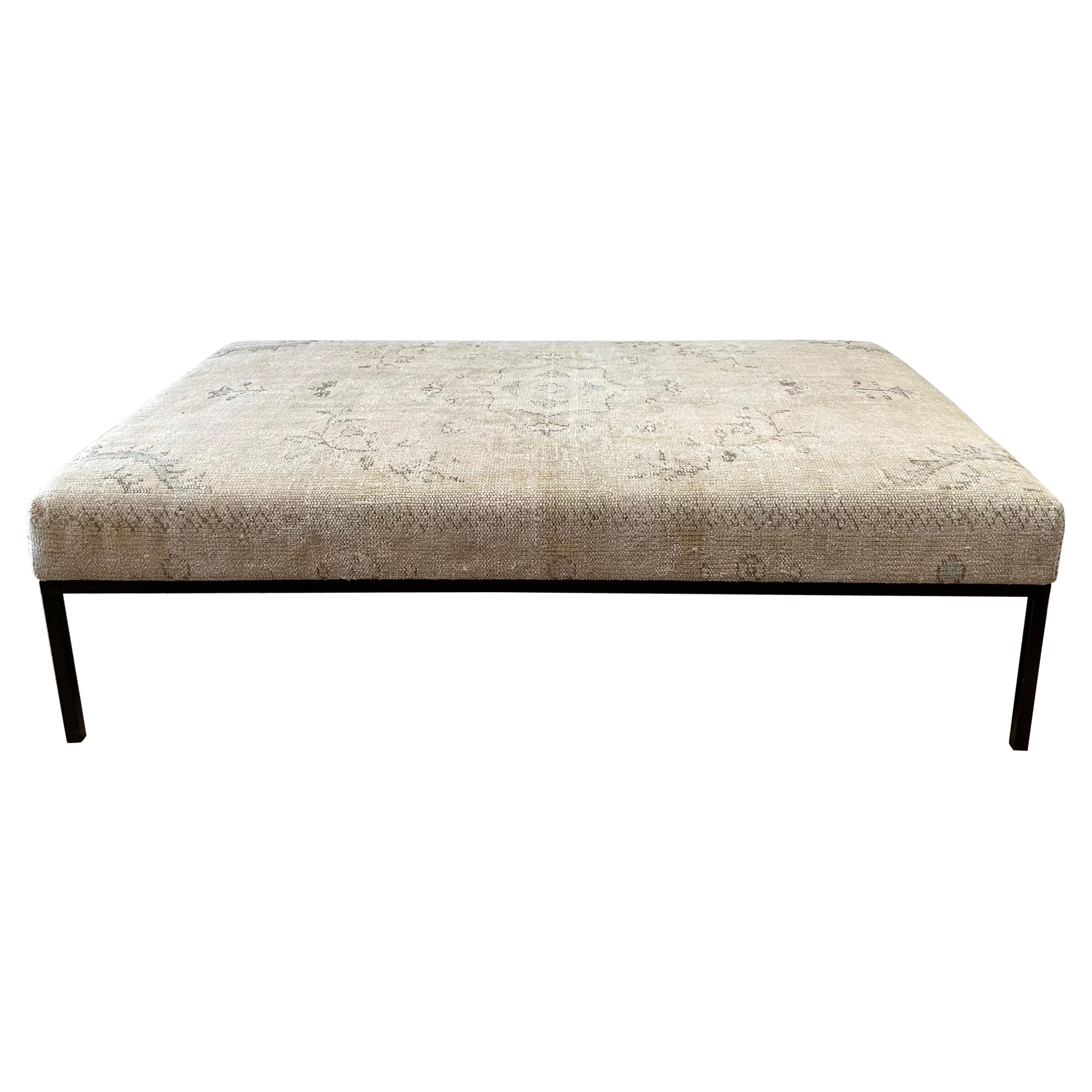 Custom Made Turkish Vintage Rug Ottoman with Metal Base