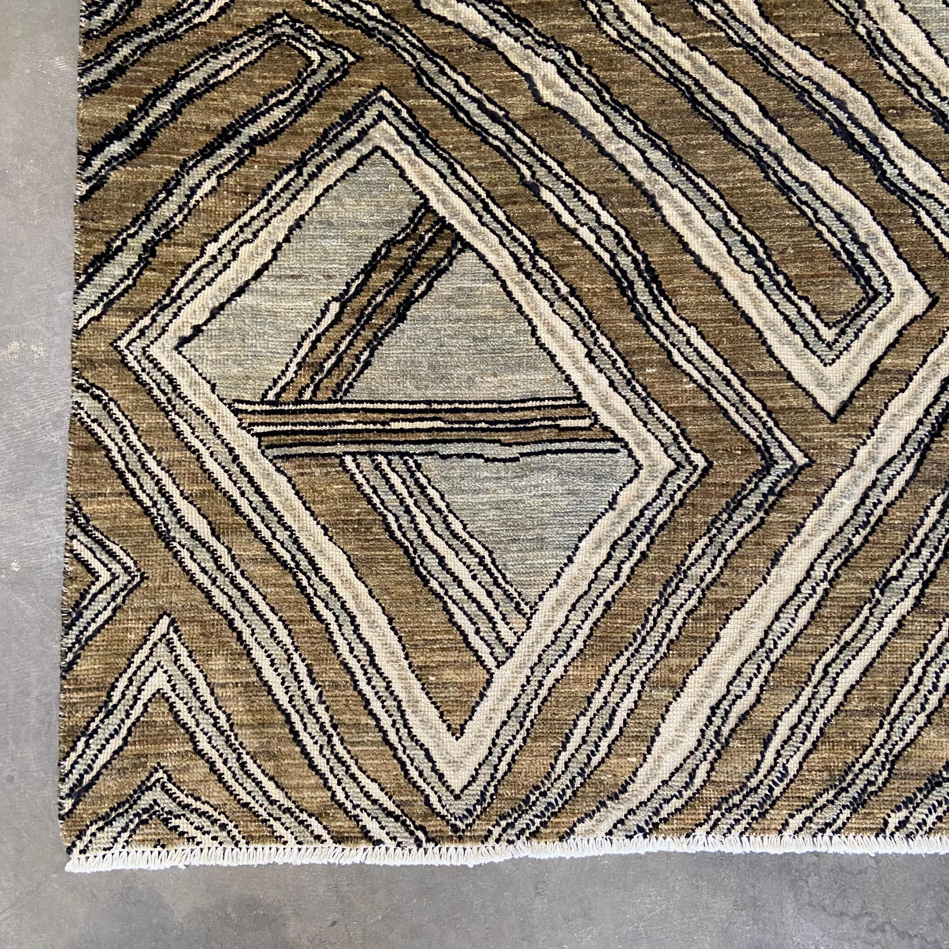 Custom wool modern rug 
Made in turkey
Colors: Coal, Gray, Brown, and light oatmeal.
Size 8x10.
 
