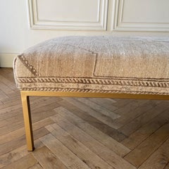 Custom Made Turkish Wool Rug Ottoman with Metal Legs