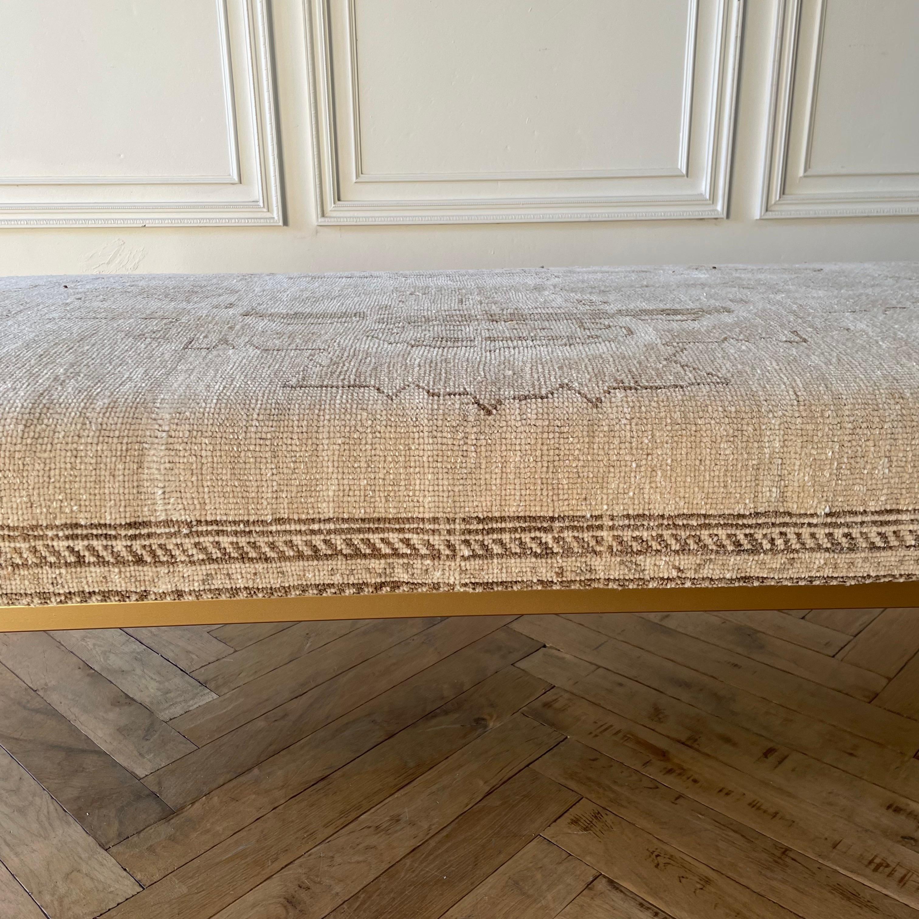 Contemporary Custom Made Turkish Wool Rug Ottoman with Metal Legs For Sale