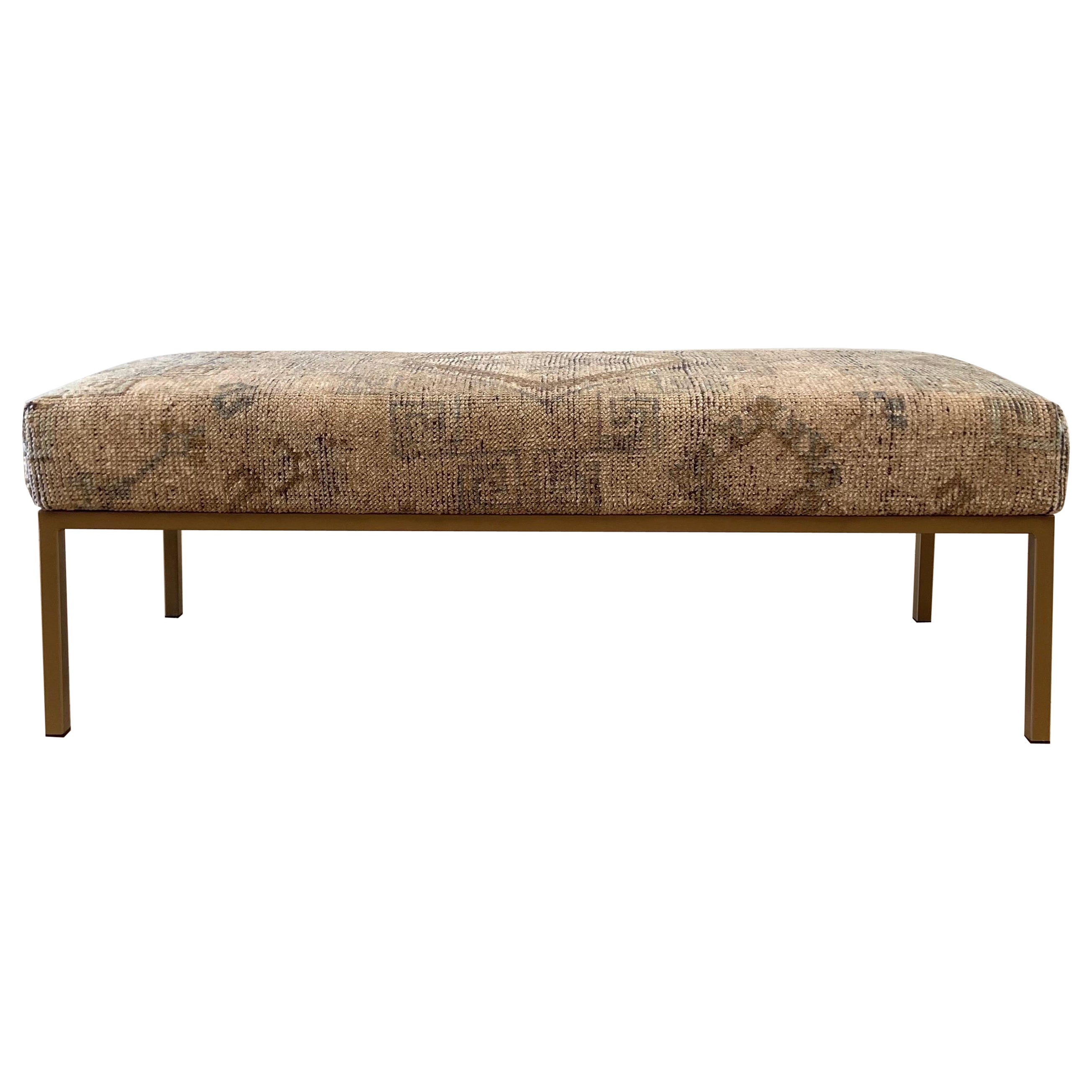 Custom Made Turkish Wool Rug Ottoman with Metal Legs