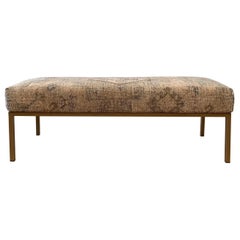 Custom Made Turkish Wool Rug Ottoman with Metal Legs