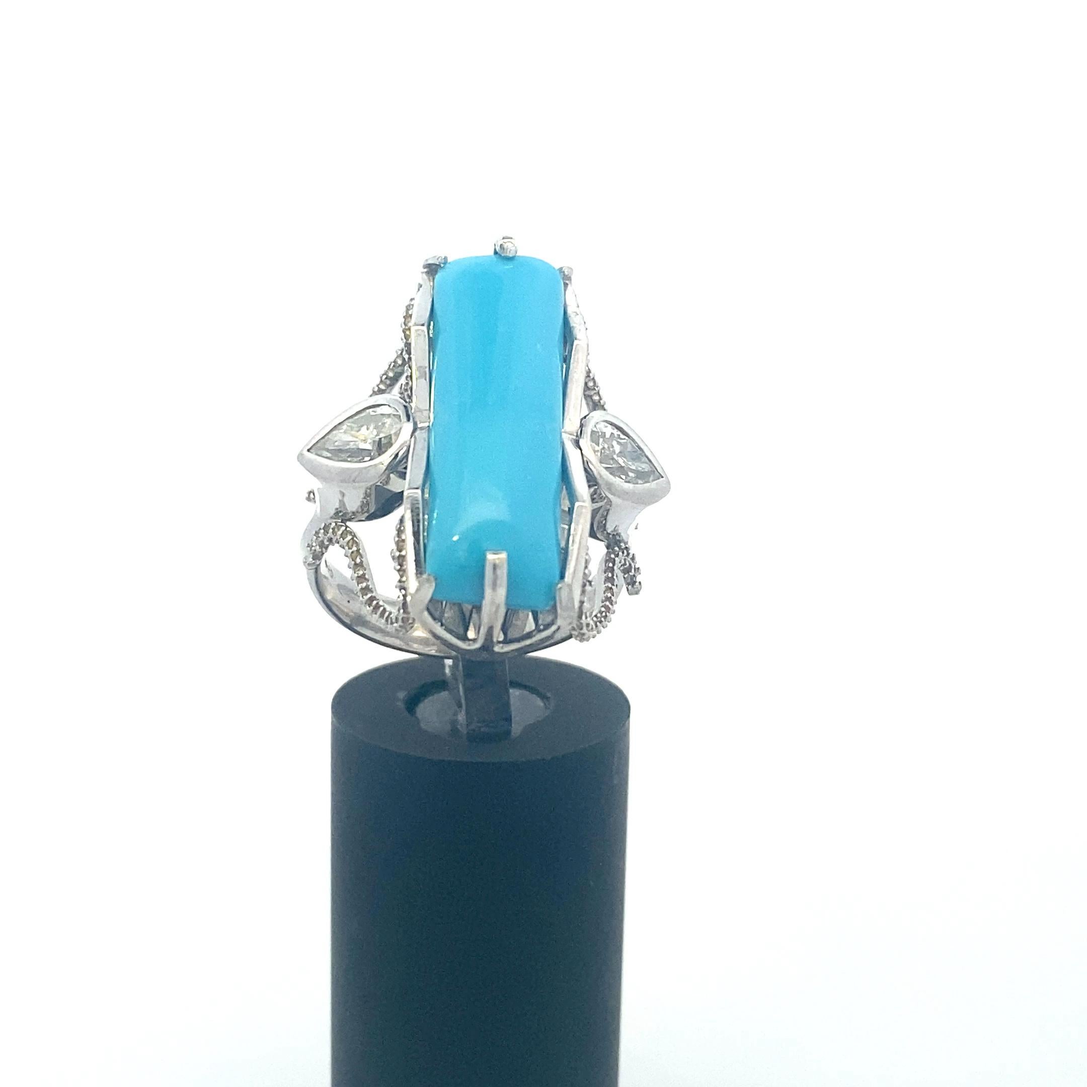 Contemporary Custom Made Turquoise & Diamond Cocktail Ring For Sale