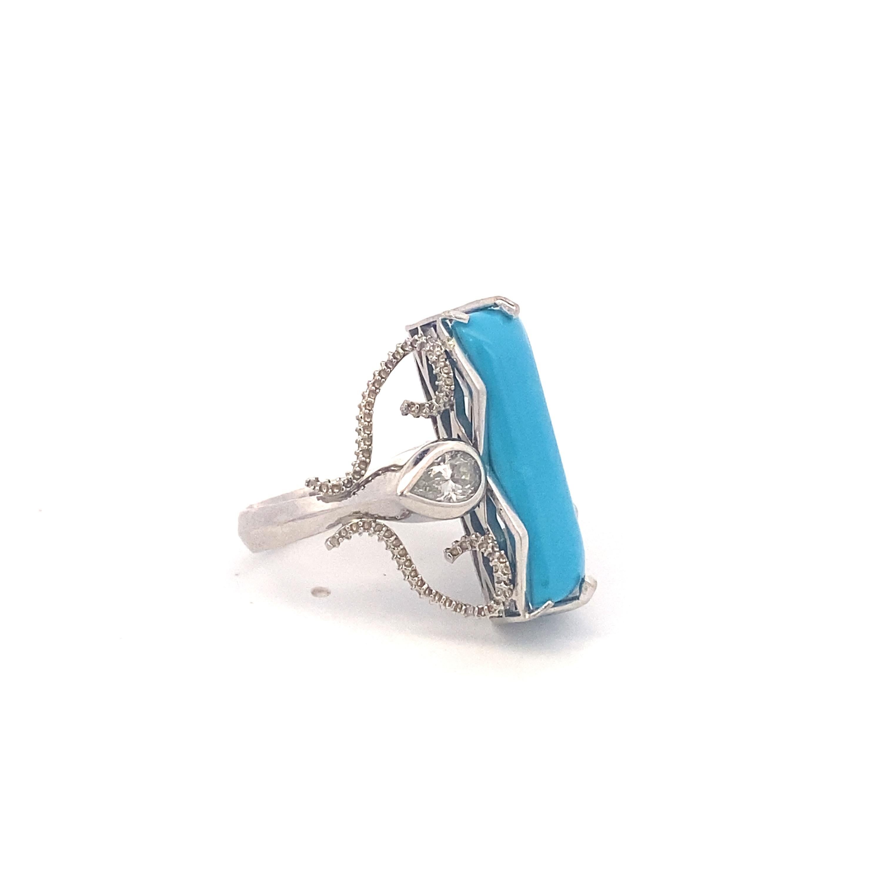 Pear Cut Custom Made Turquoise & Diamond Cocktail Ring For Sale