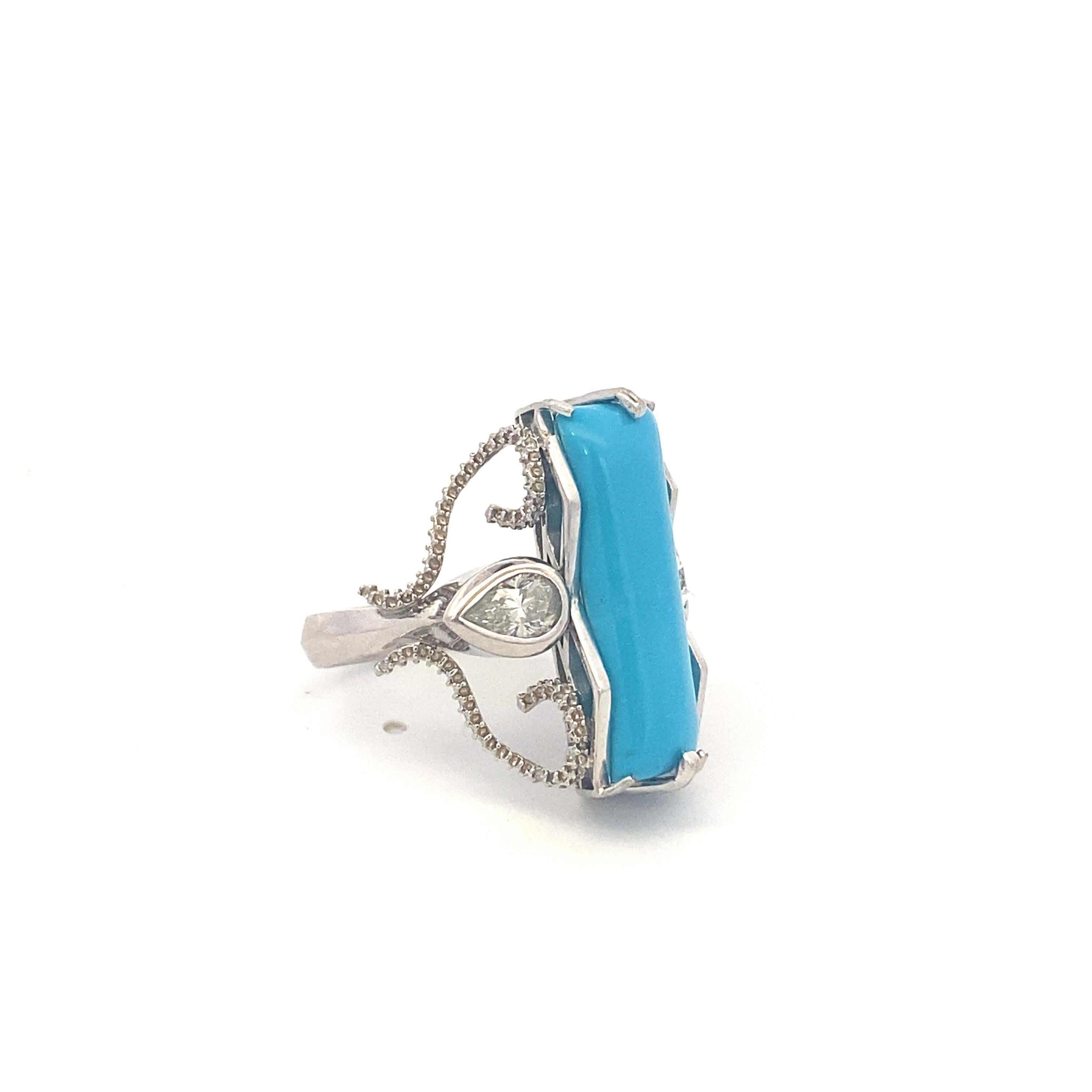Custom Made Turquoise & Diamond Cocktail Ring In New Condition For Sale In DALLAS, TX