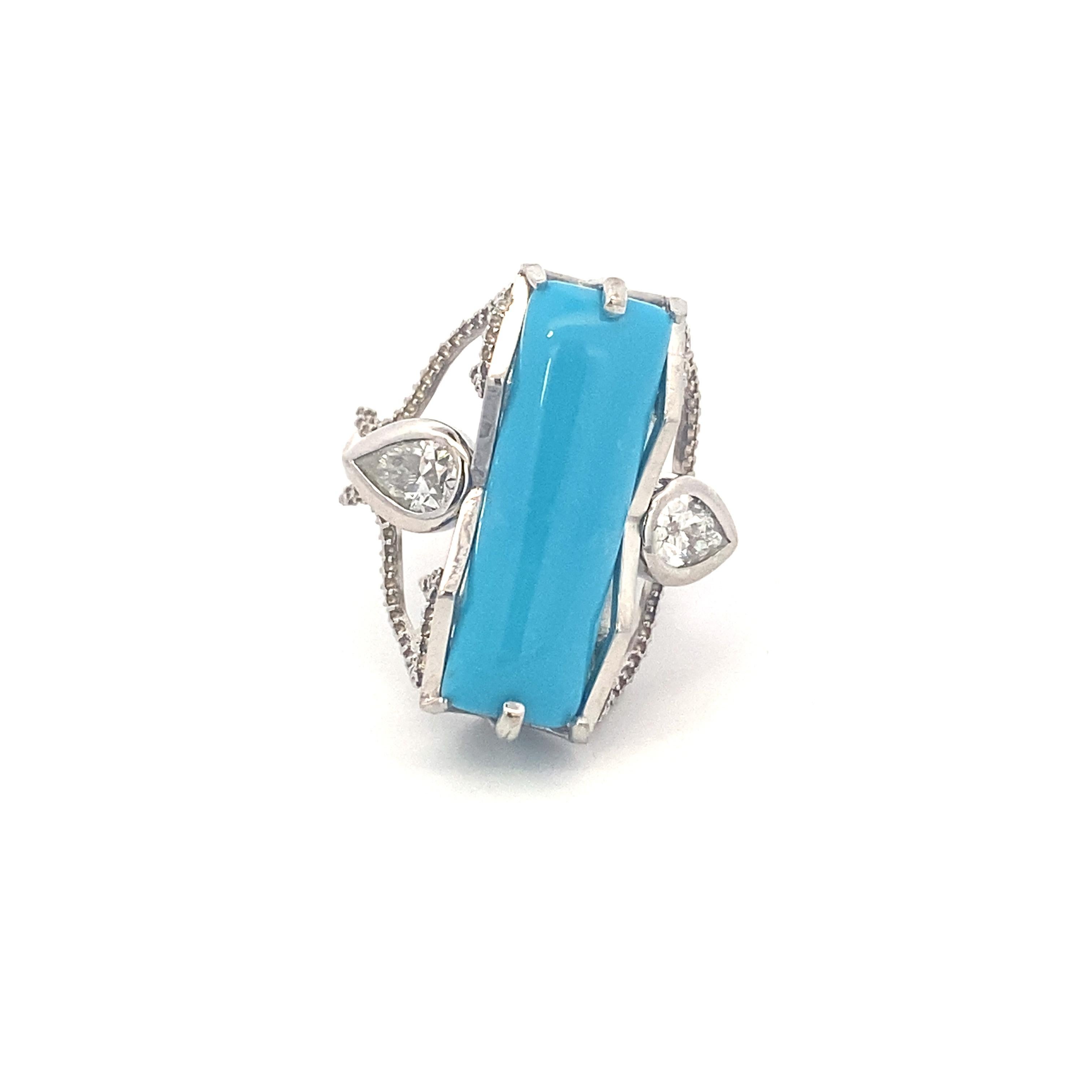 Women's or Men's Custom Made Turquoise & Diamond Cocktail Ring For Sale