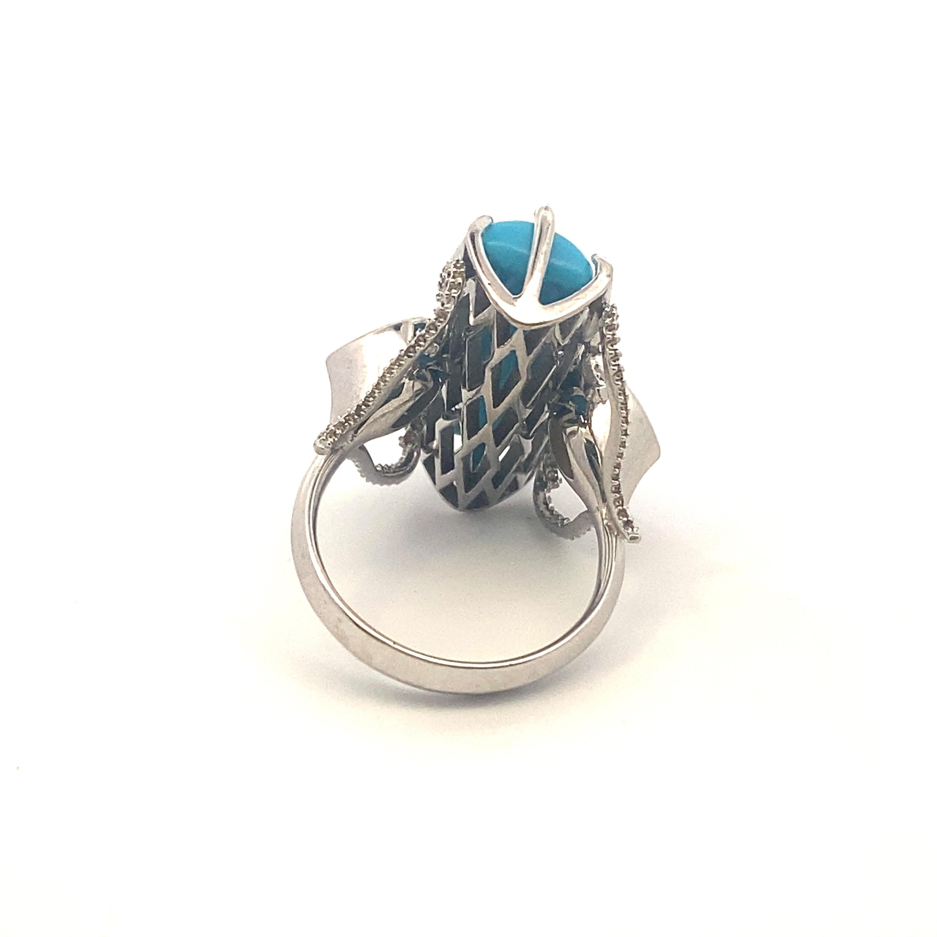 Custom Made Turquoise & Diamond Cocktail Ring For Sale 1